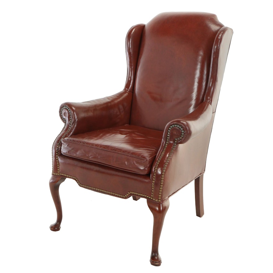 Leathercraft Inc., Queen Anne Style Dyed-Leather Wingback Armchair