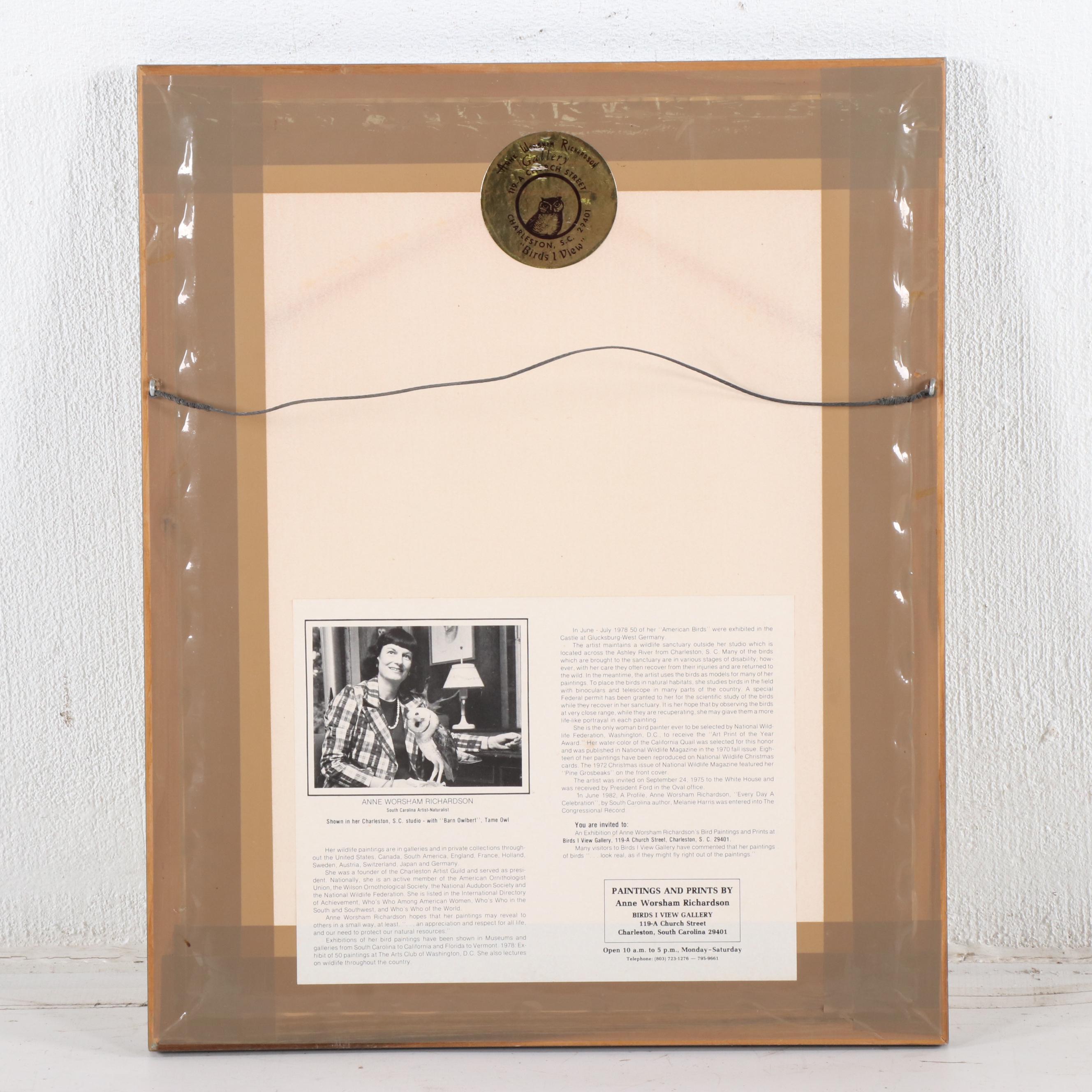 Anne Worsham Richardson Offset Lithograph "Cardinal with Live Oak"