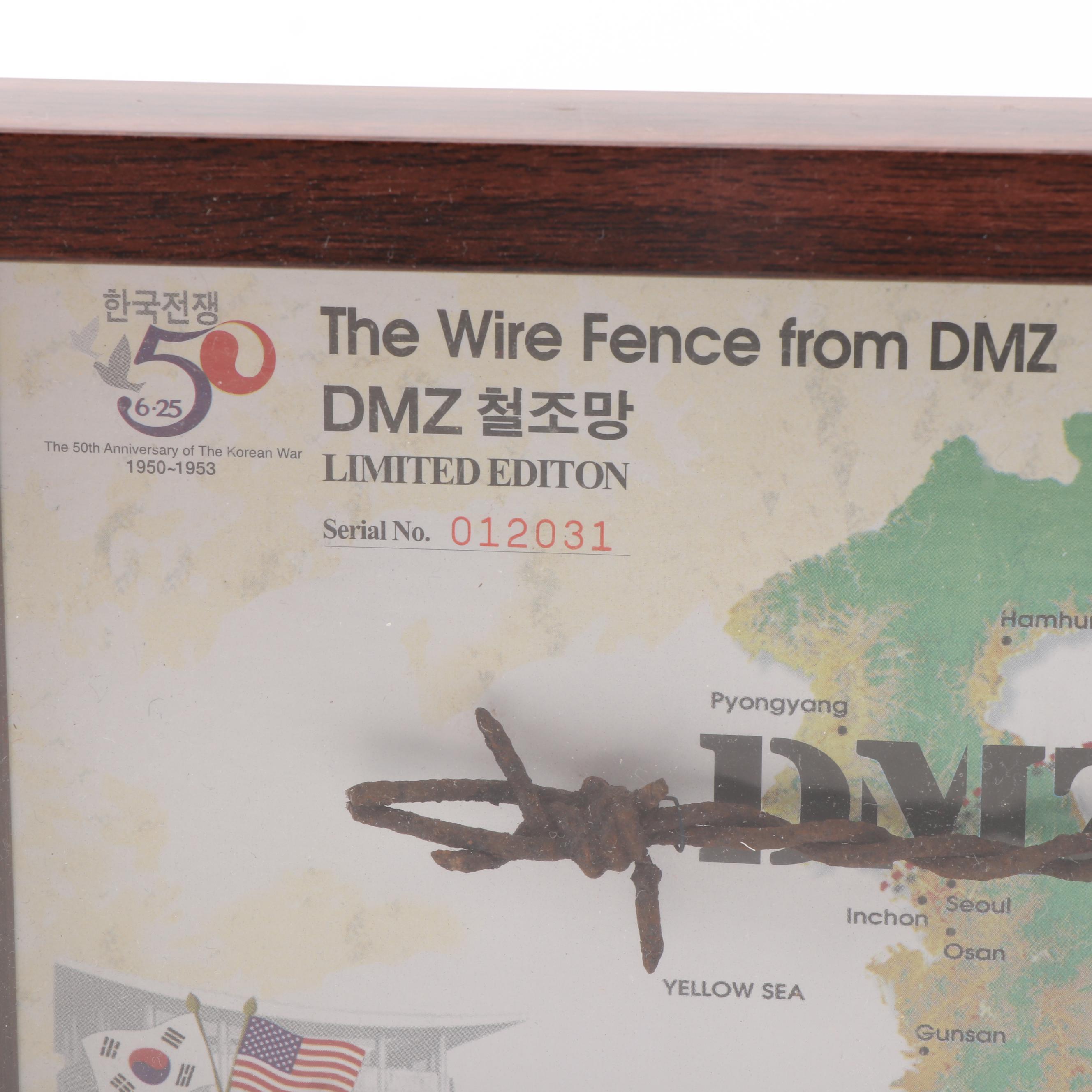 Framed Section of Barbed Wire Fence from the Korean DMZ Conflict