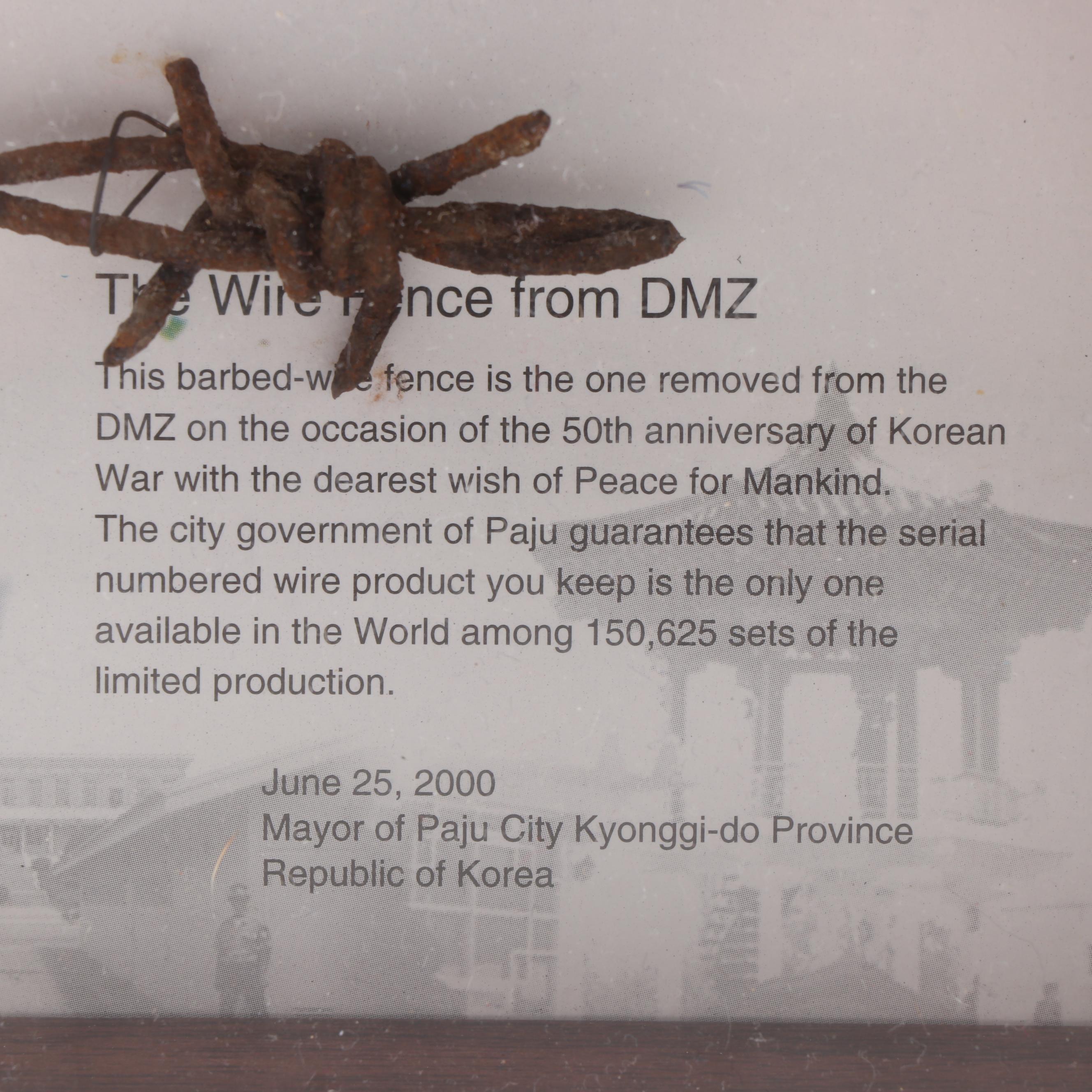 Framed Section of Barbed Wire Fence from the Korean DMZ Conflict