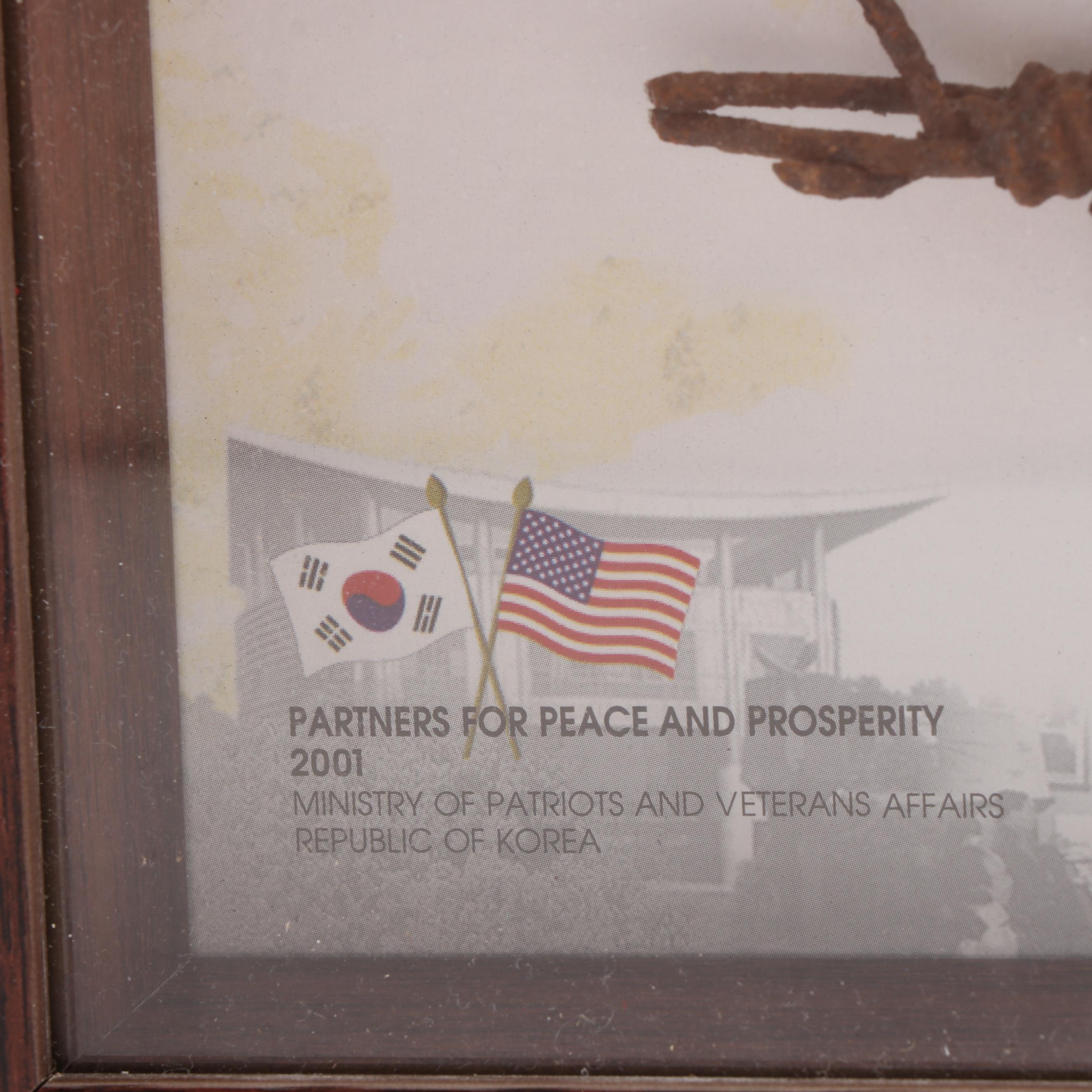 Framed Section of Barbed Wire Fence from the Korean DMZ Conflict