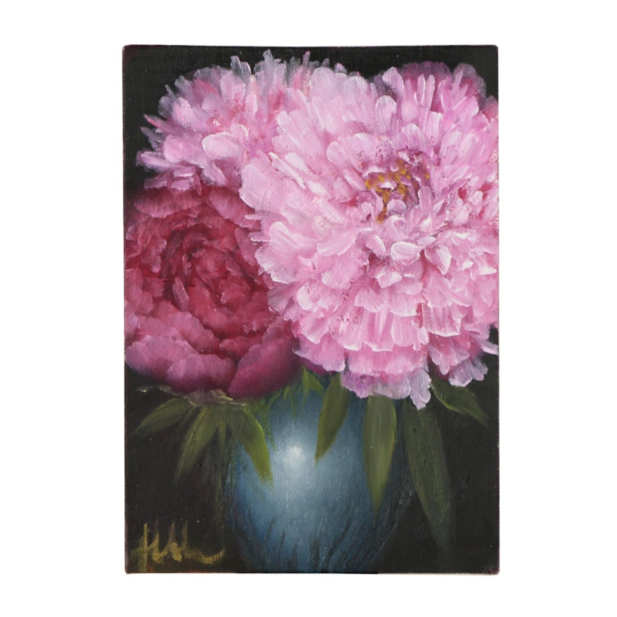 Thuthuy Tran Oil Painting "Peonies and Blue Jar"