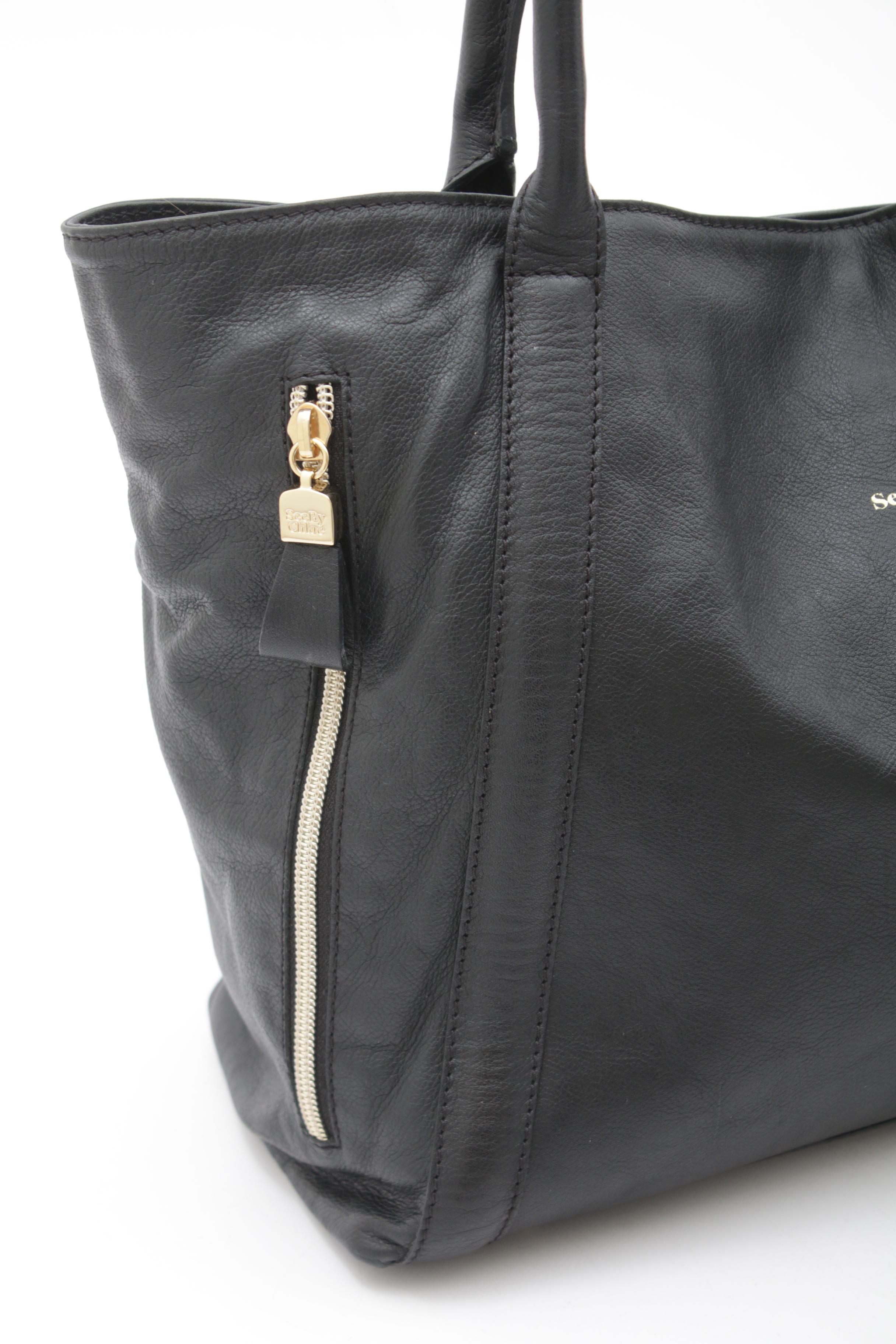 See by Chloé Black Grained Leather Tote Bag