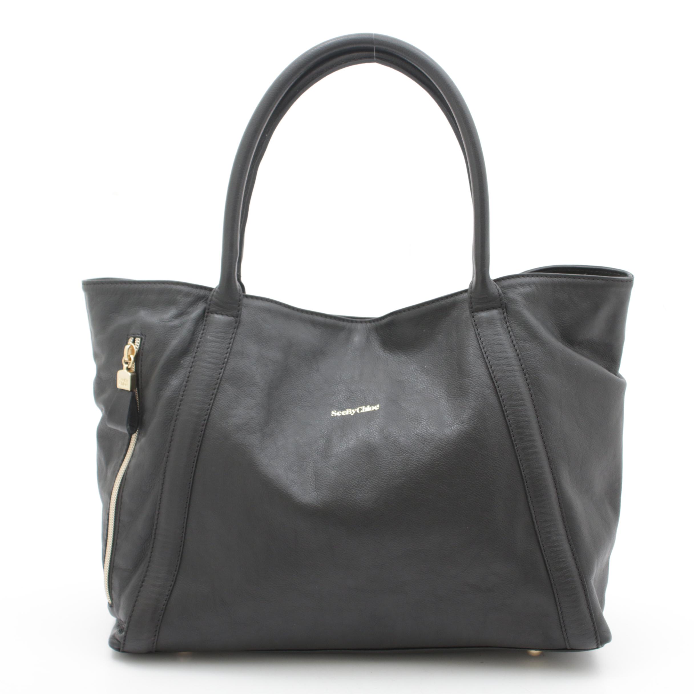 See by Chloé Black Grained Leather Tote Bag