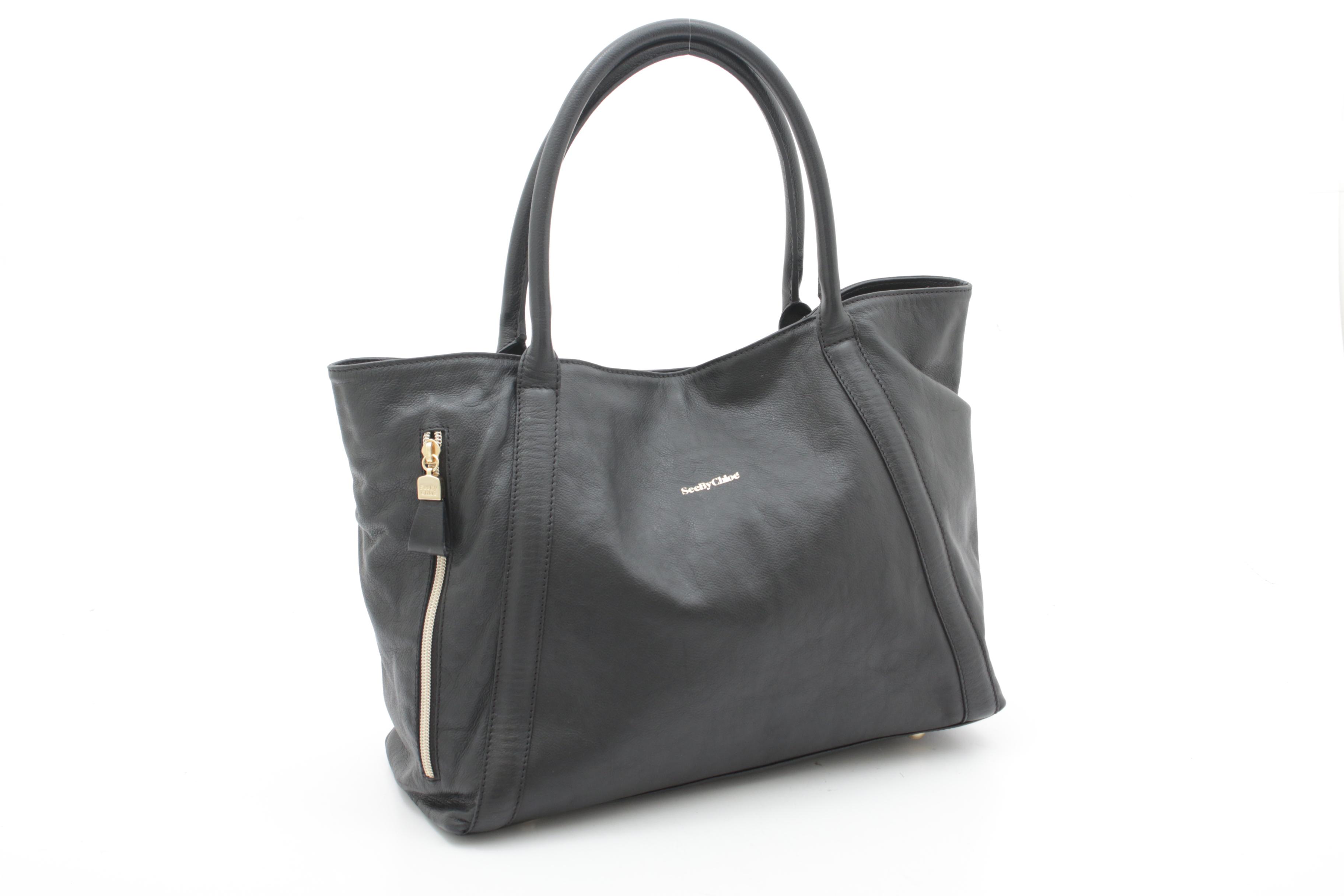 See by Chloé Black Grained Leather Tote Bag