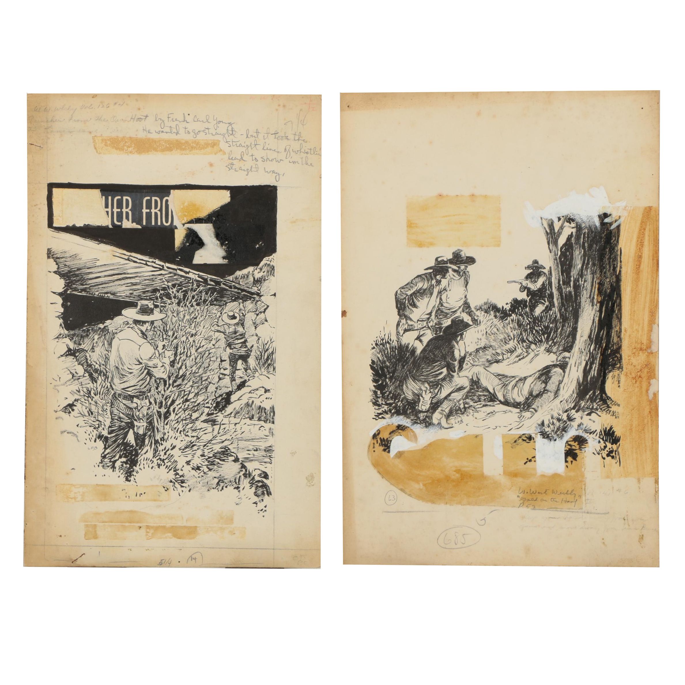 Lorence F. Bjorklund Ink Illustrations for "Street & Smith's Wild West Weekly"