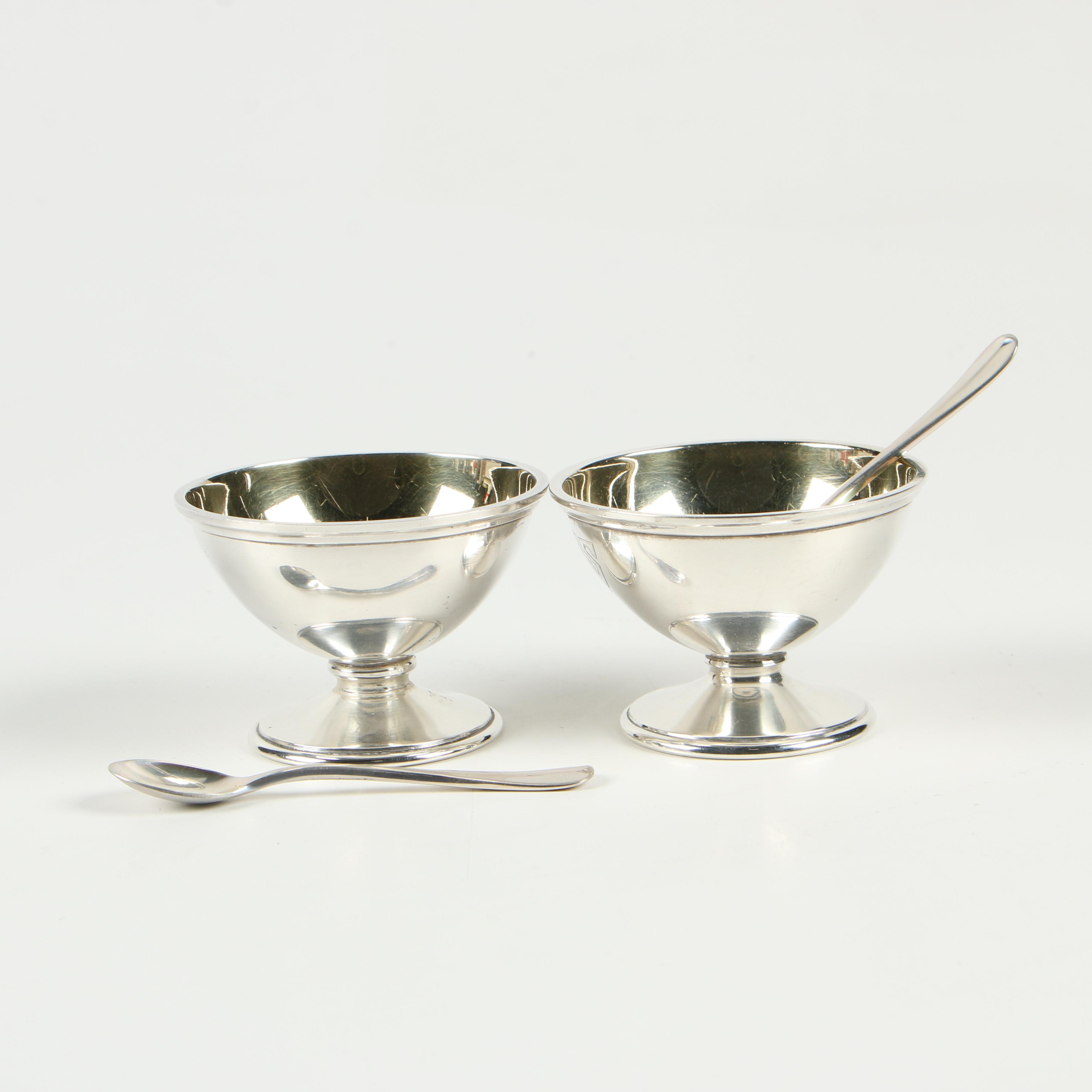 S. Kirk & Son "Calvert" Master Salt Cellars with Stieff "Queen Anne" Salt Spoons
