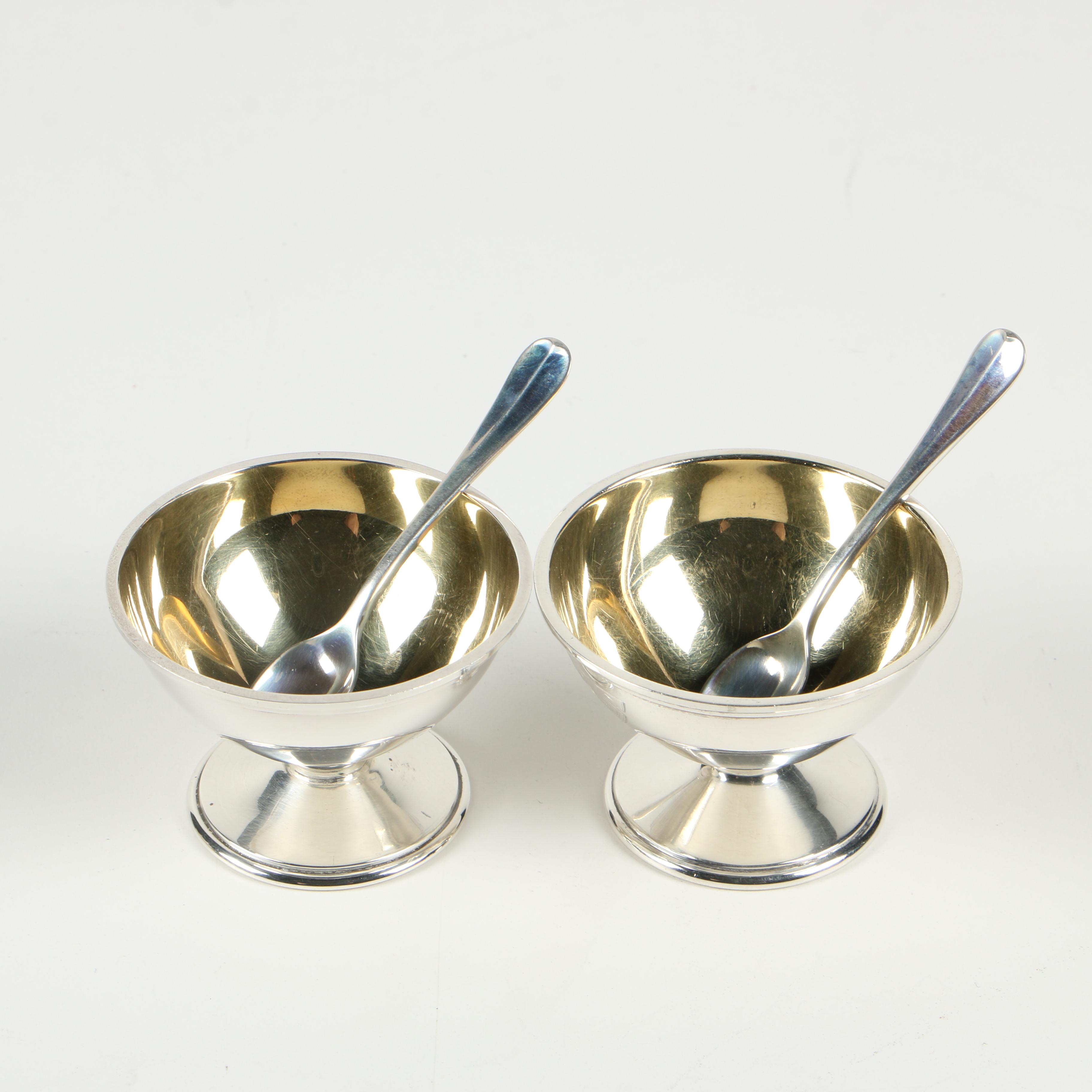 S. Kirk & Son "Calvert" Master Salt Cellars with Stieff "Queen Anne" Salt Spoons