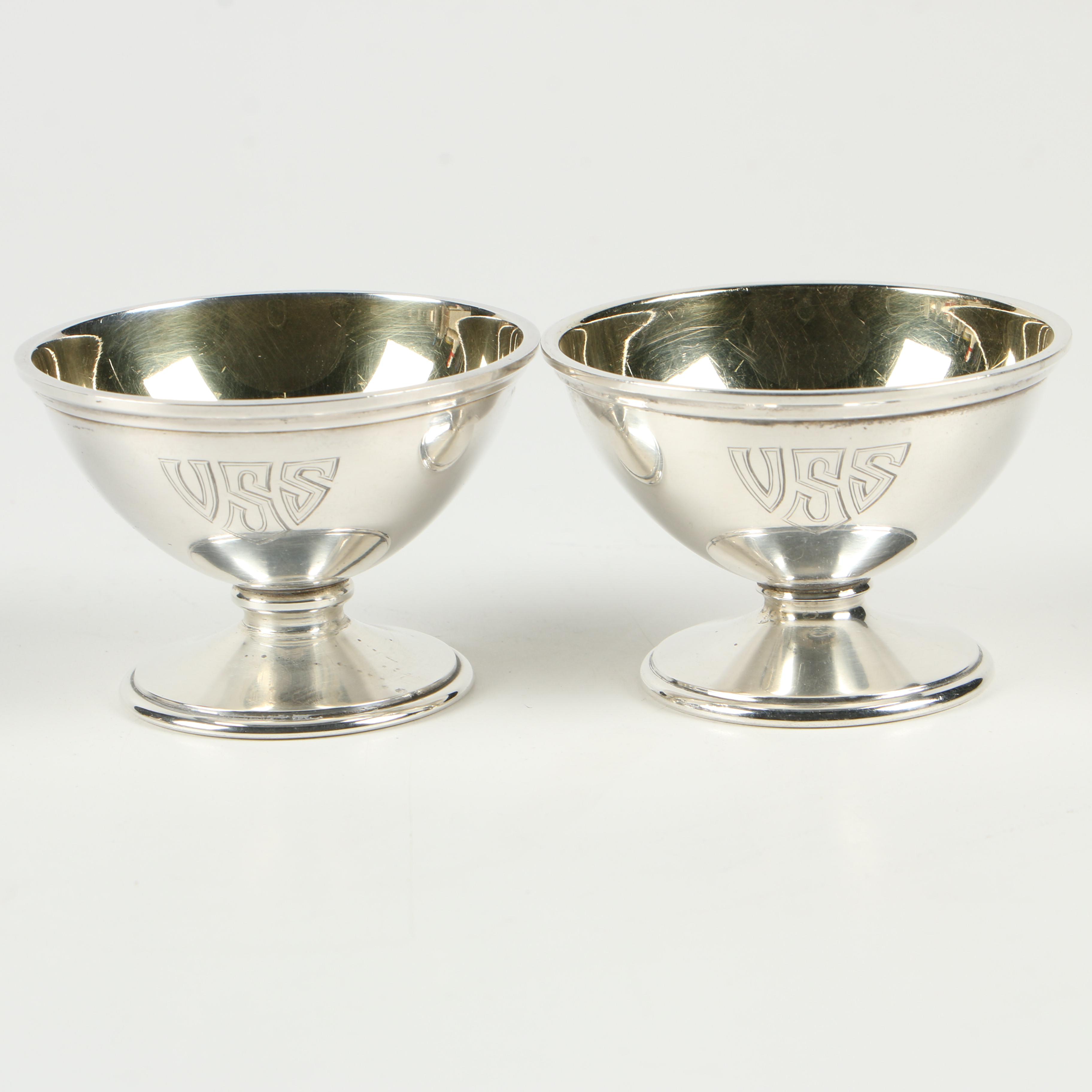 S. Kirk & Son "Calvert" Master Salt Cellars with Stieff "Queen Anne" Salt Spoons