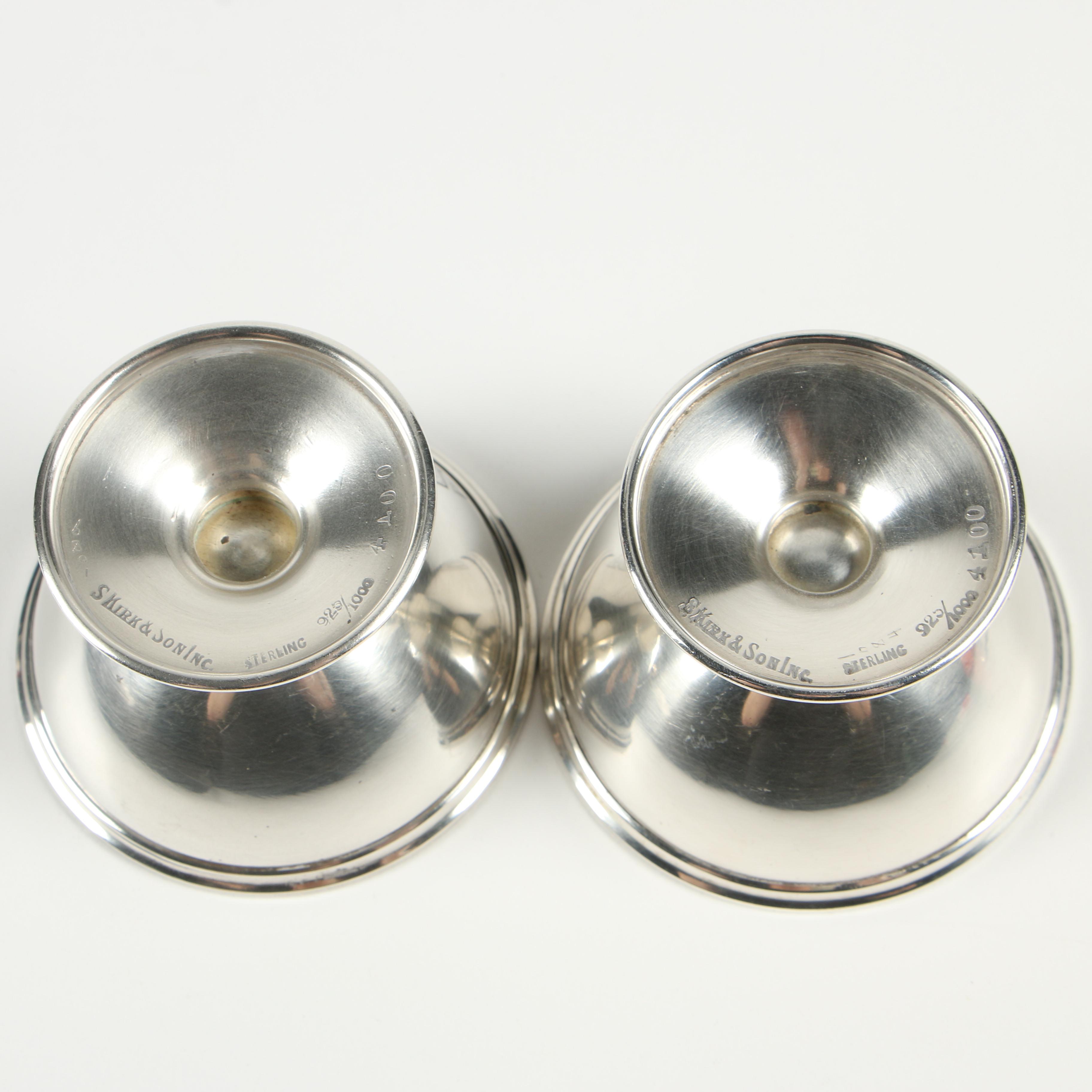 S. Kirk & Son "Calvert" Master Salt Cellars with Stieff "Queen Anne" Salt Spoons