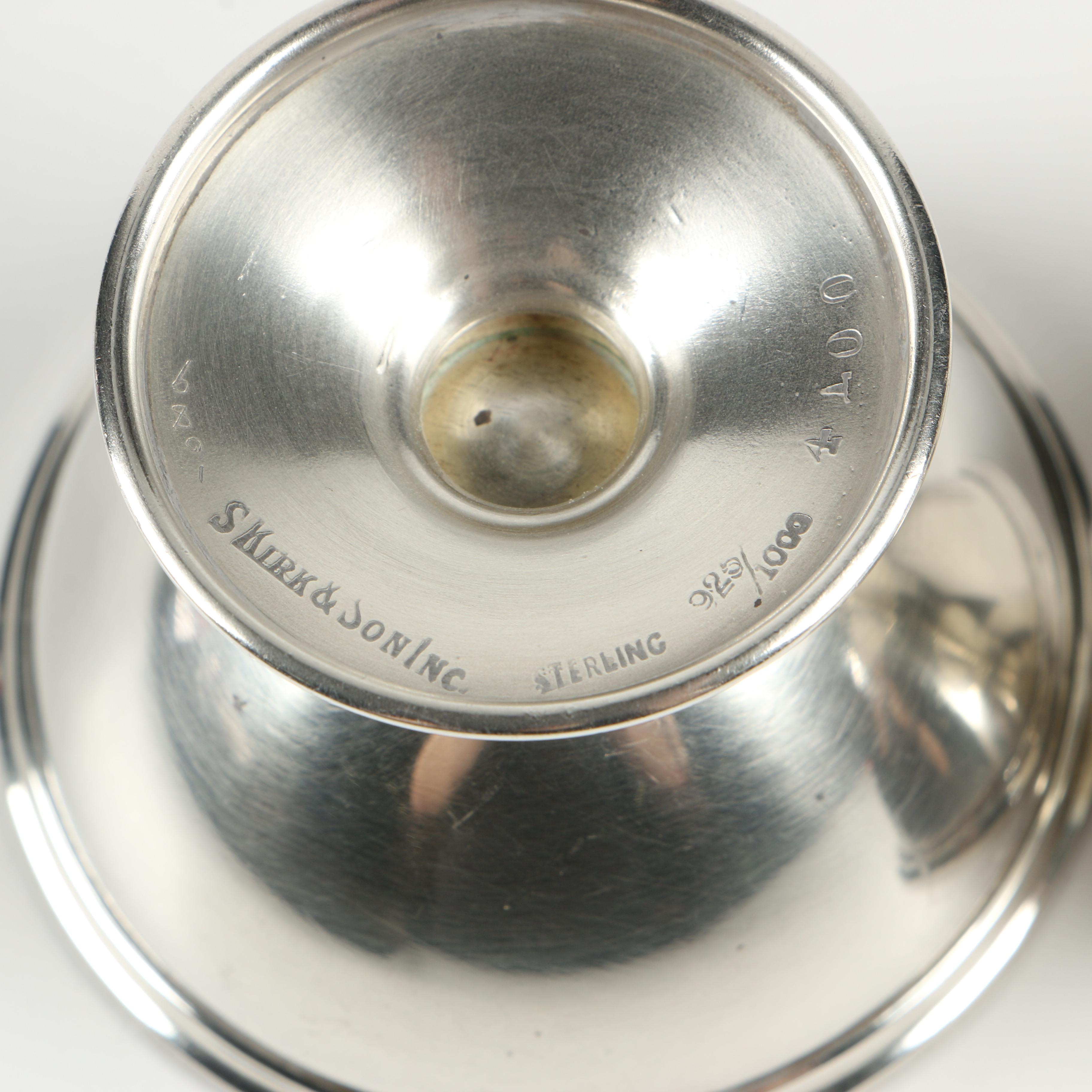 S. Kirk & Son "Calvert" Master Salt Cellars with Stieff "Queen Anne" Salt Spoons