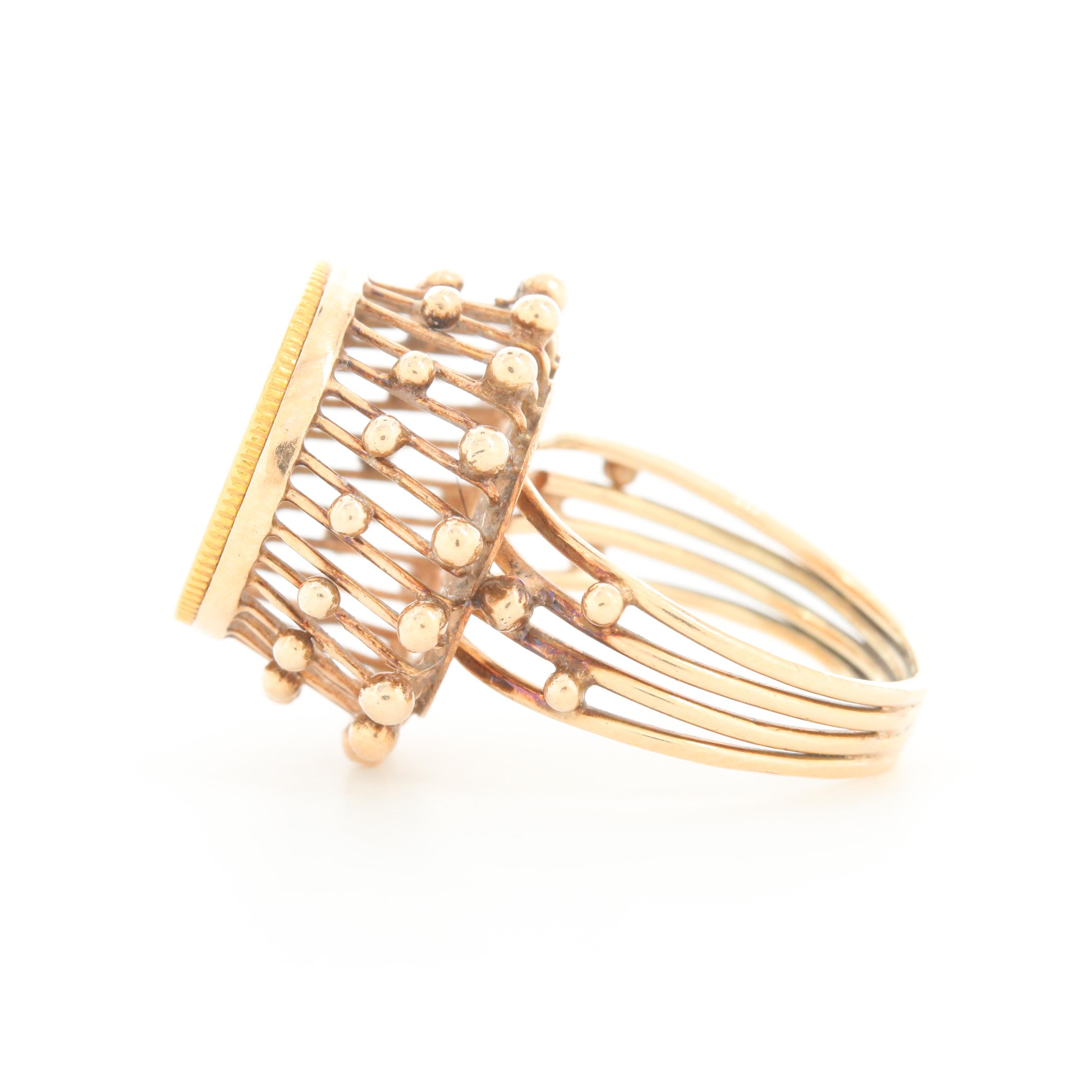 14K Yellow Gold Ring with 1970's Iranian 1/4 Pahlavi Gold Coin