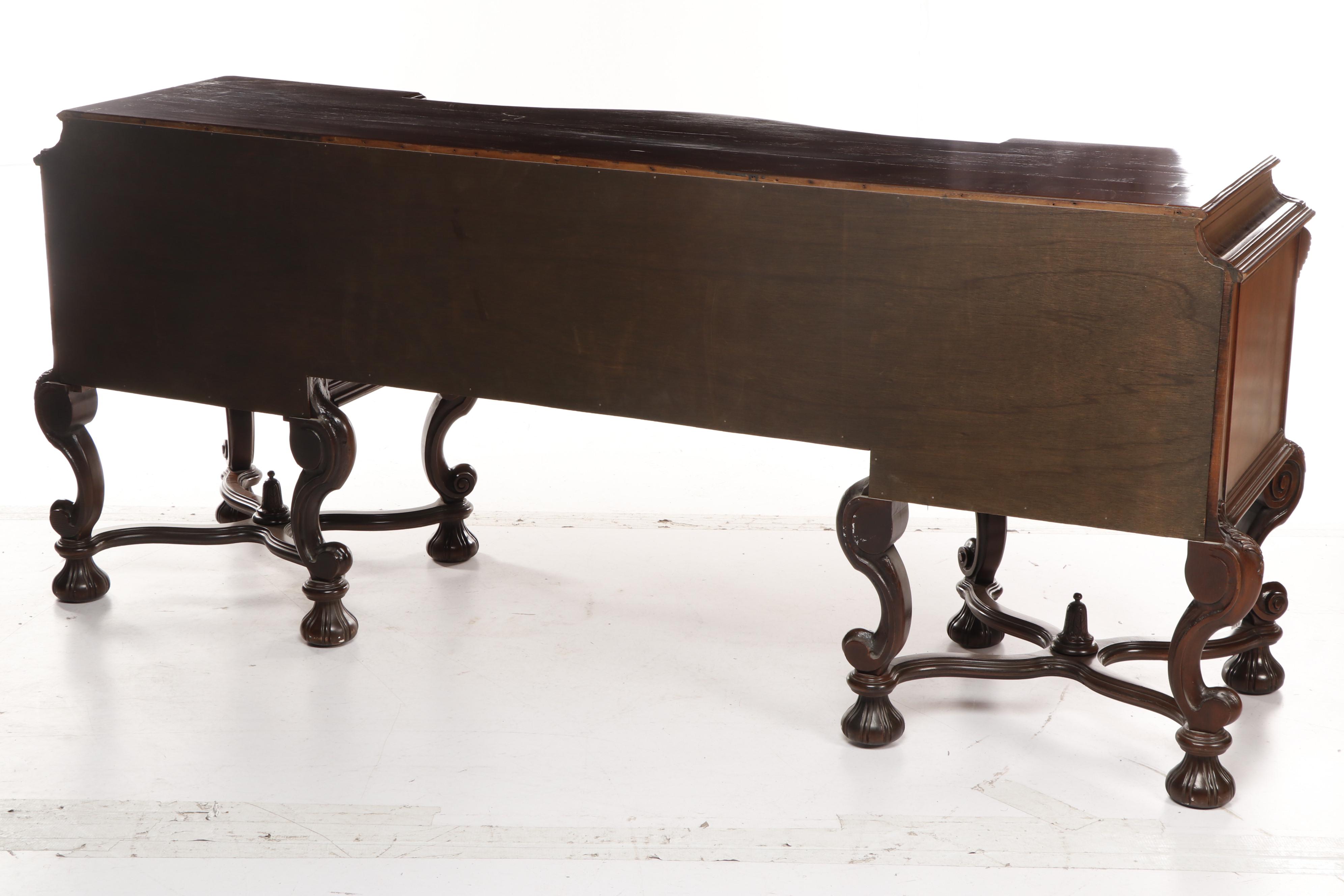 Italian Baroque Style Marquetry Inlaid Flemish Scroll Foot Sideboard