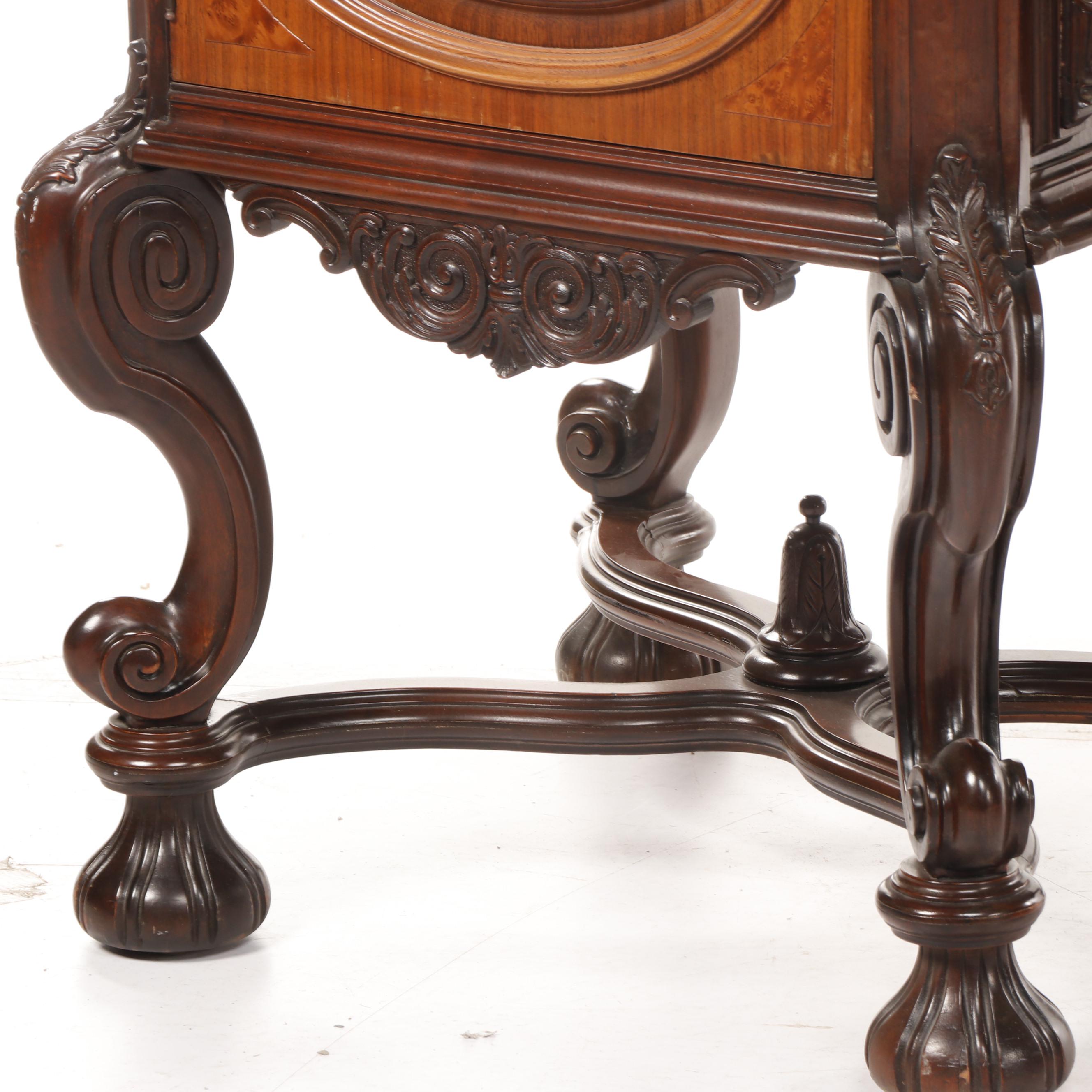Italian Baroque Style Marquetry Inlaid Flemish Scroll Foot Sideboard