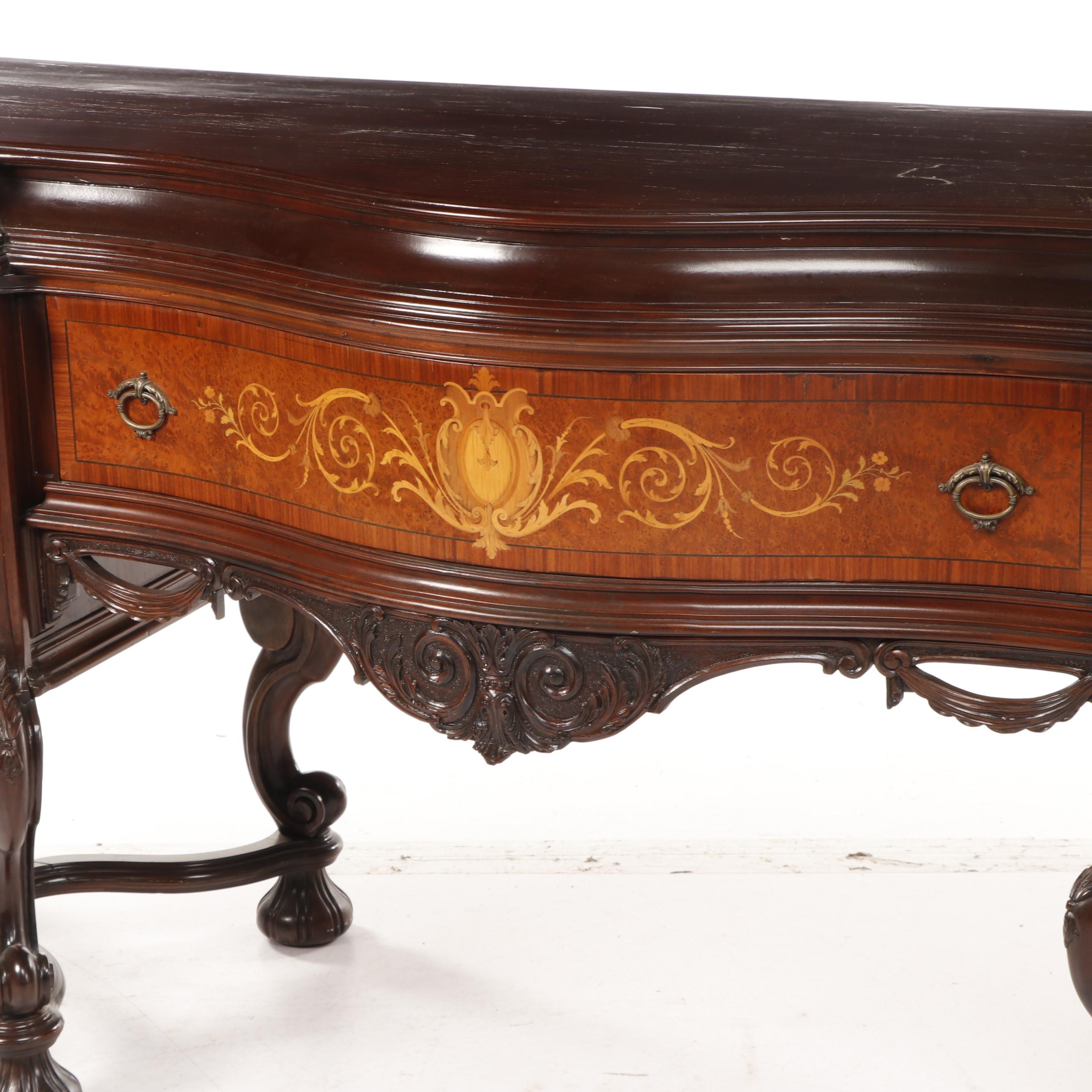 Italian Baroque Style Marquetry Inlaid Flemish Scroll Foot Sideboard