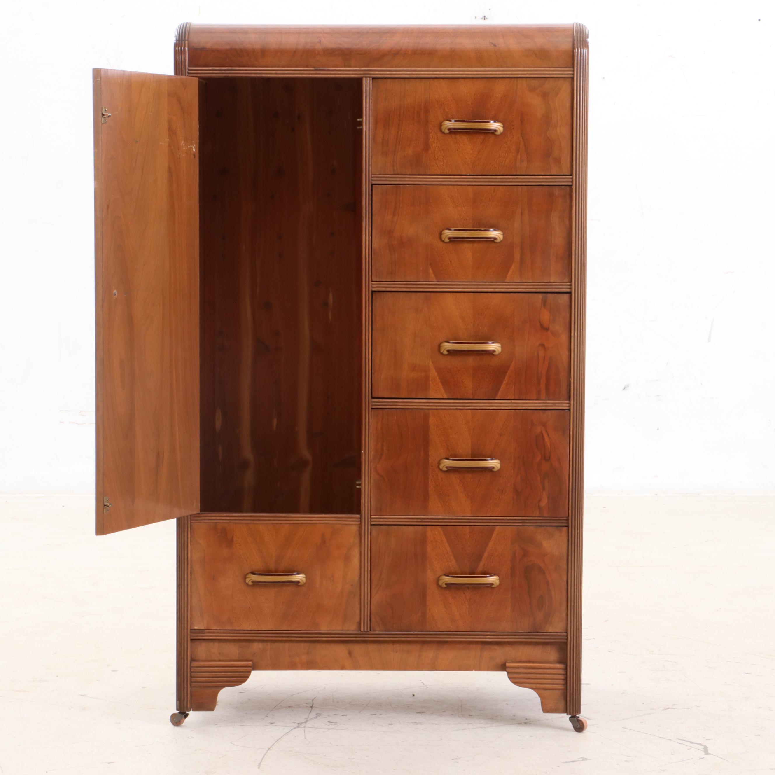 Synthetone Art Deco Walnut Chifferobe, 1930s