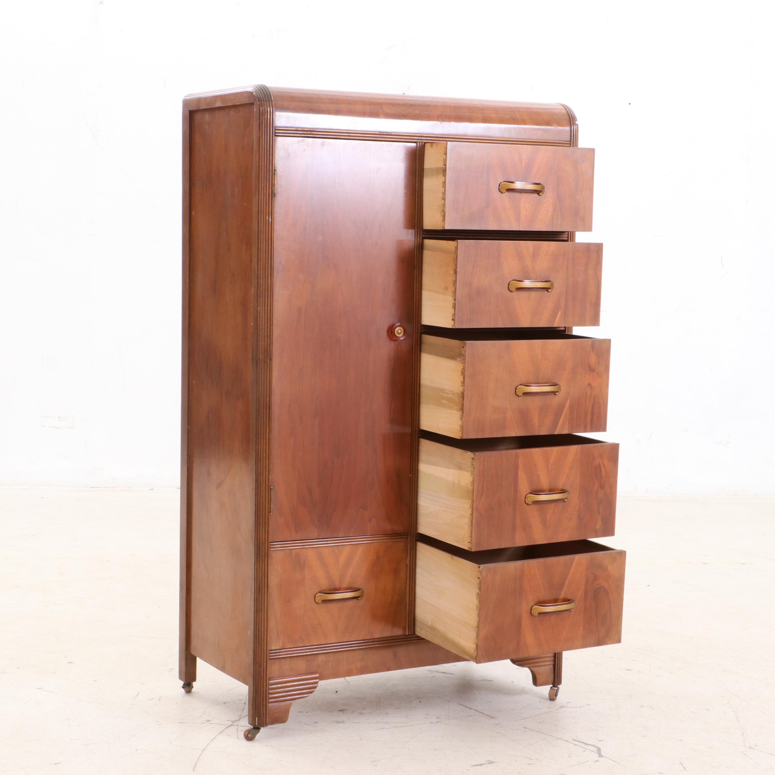 Synthetone Art Deco Walnut Chifferobe, 1930s