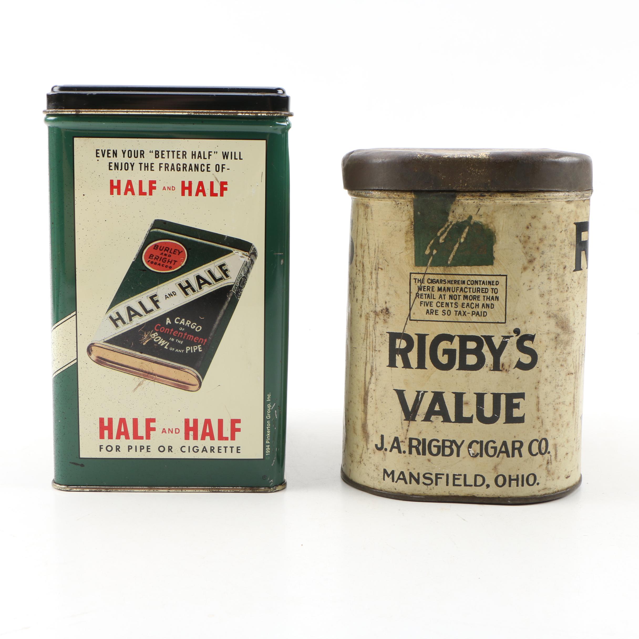Rigby's and Chancellor Cigar Tins and a Burley and Bright Tobacco Tin, Vintage