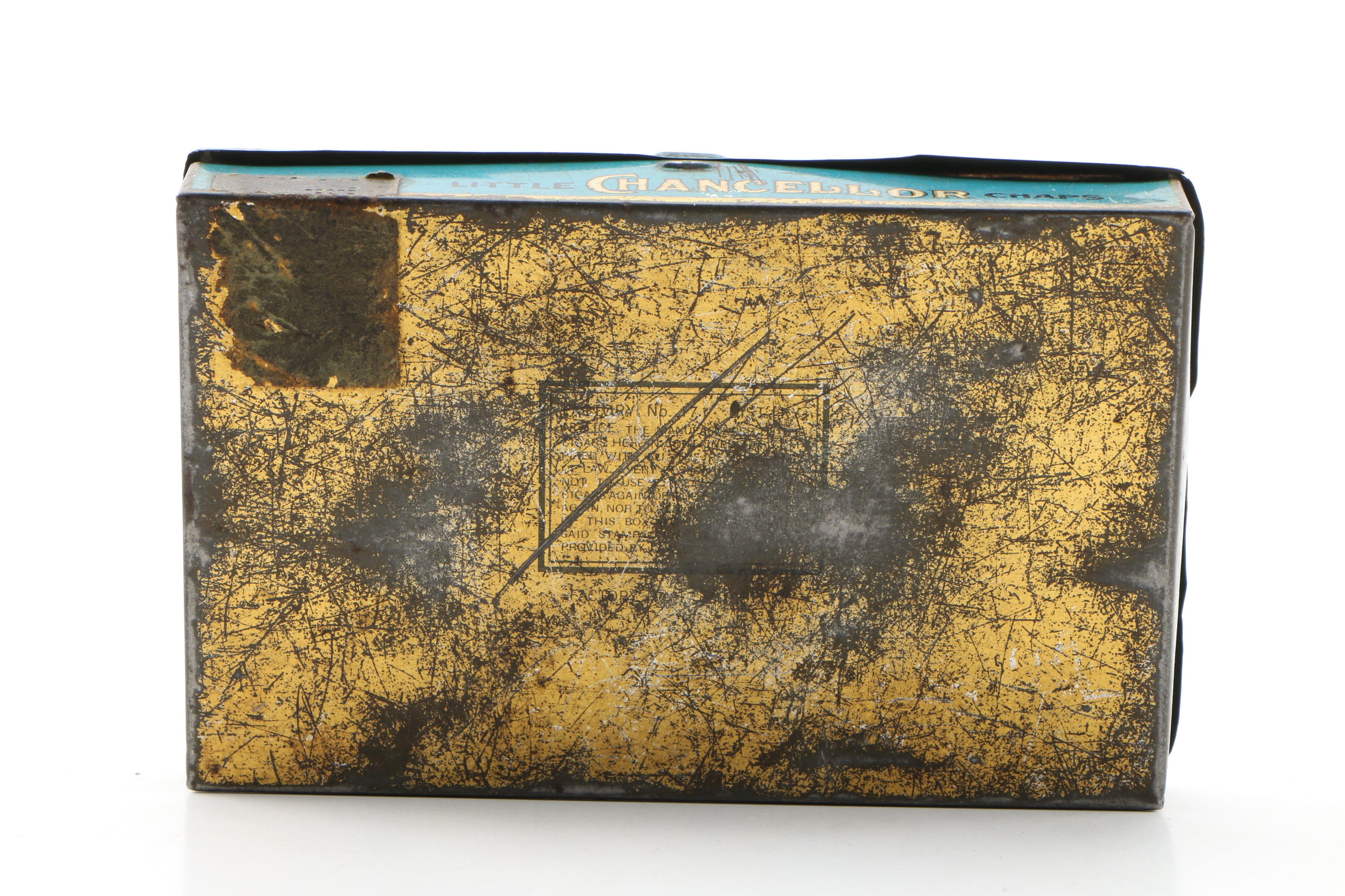 Rigby's and Chancellor Cigar Tins and a Burley and Bright Tobacco Tin, Vintage