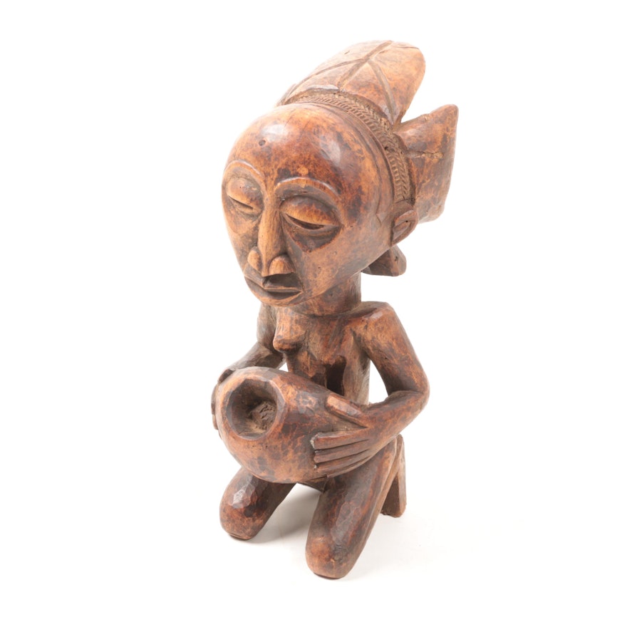 Central African Luba Style Bowl-Bearing Figure