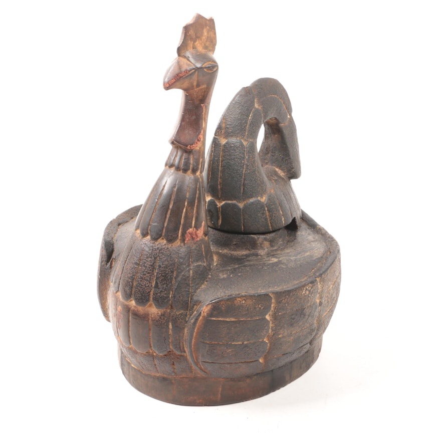 Decorative Wooden Baule Style Hen Vessel
