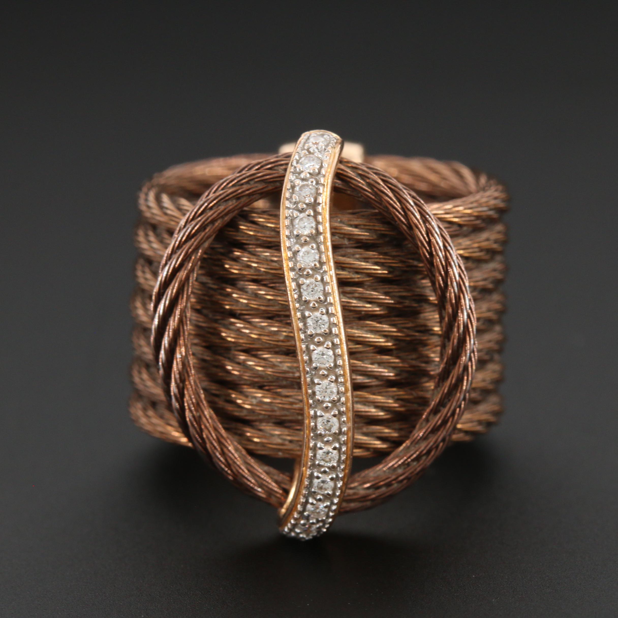 Philippe Charriol 18K Yellow Gold and Stainless Steel Diamond Cable Ring