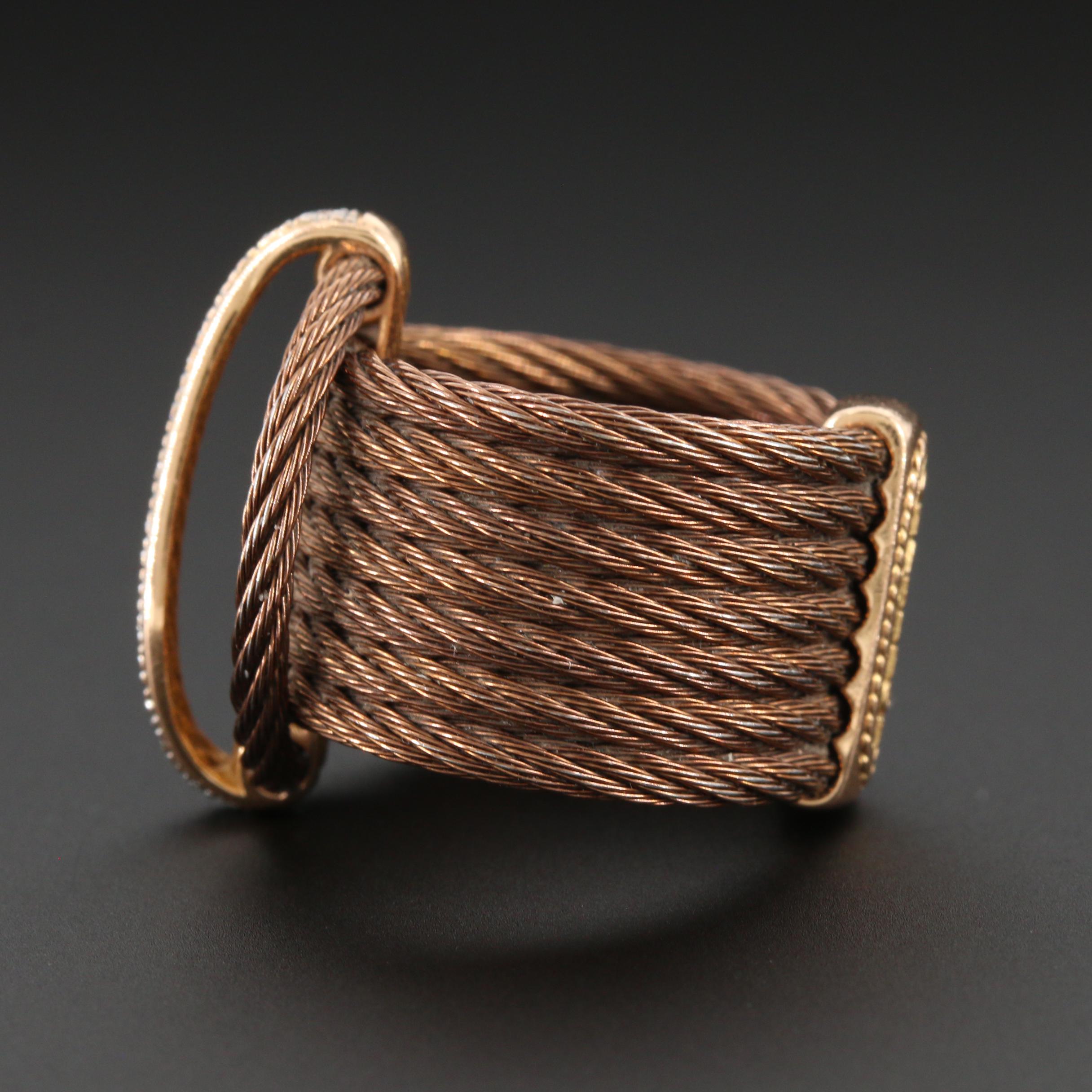 Philippe Charriol 18K Yellow Gold and Stainless Steel Diamond Cable Ring