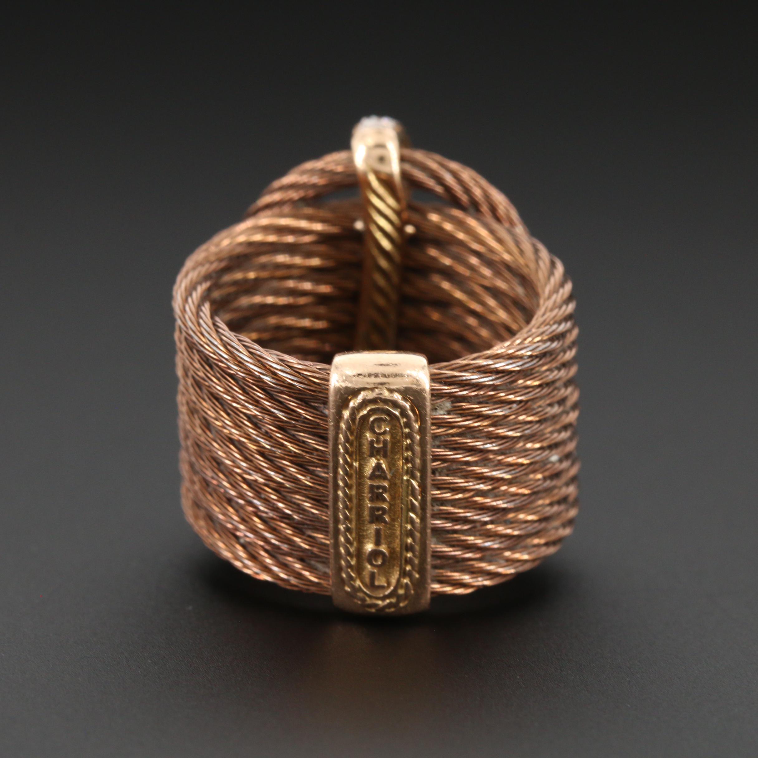 Philippe Charriol 18K Yellow Gold and Stainless Steel Diamond Cable Ring