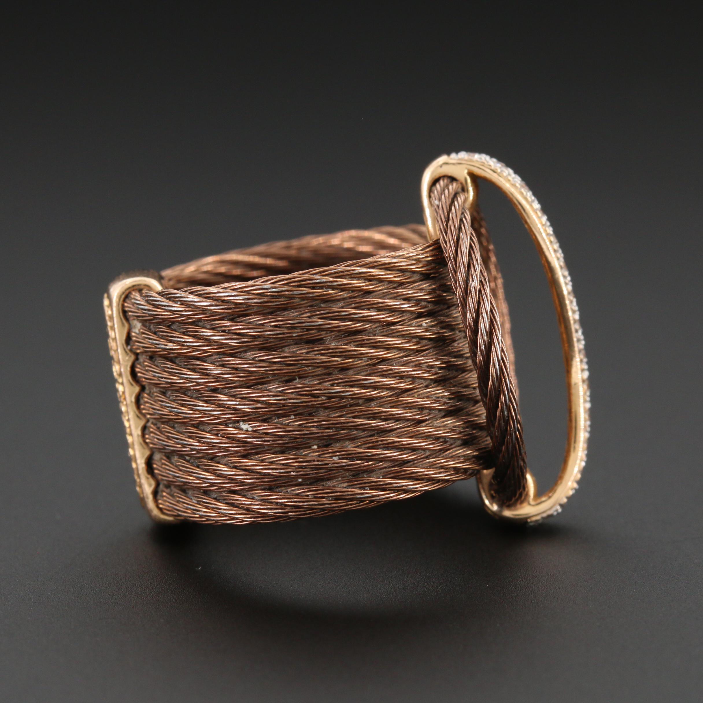 Philippe Charriol 18K Yellow Gold and Stainless Steel Diamond Cable Ring