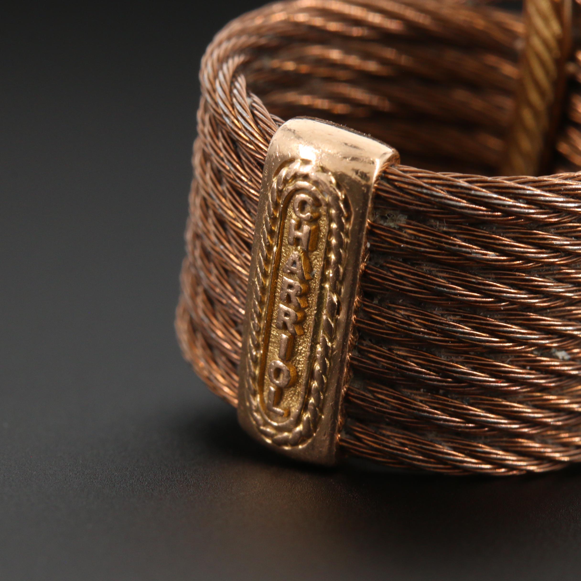 Philippe Charriol 18K Yellow Gold and Stainless Steel Diamond Cable Ring