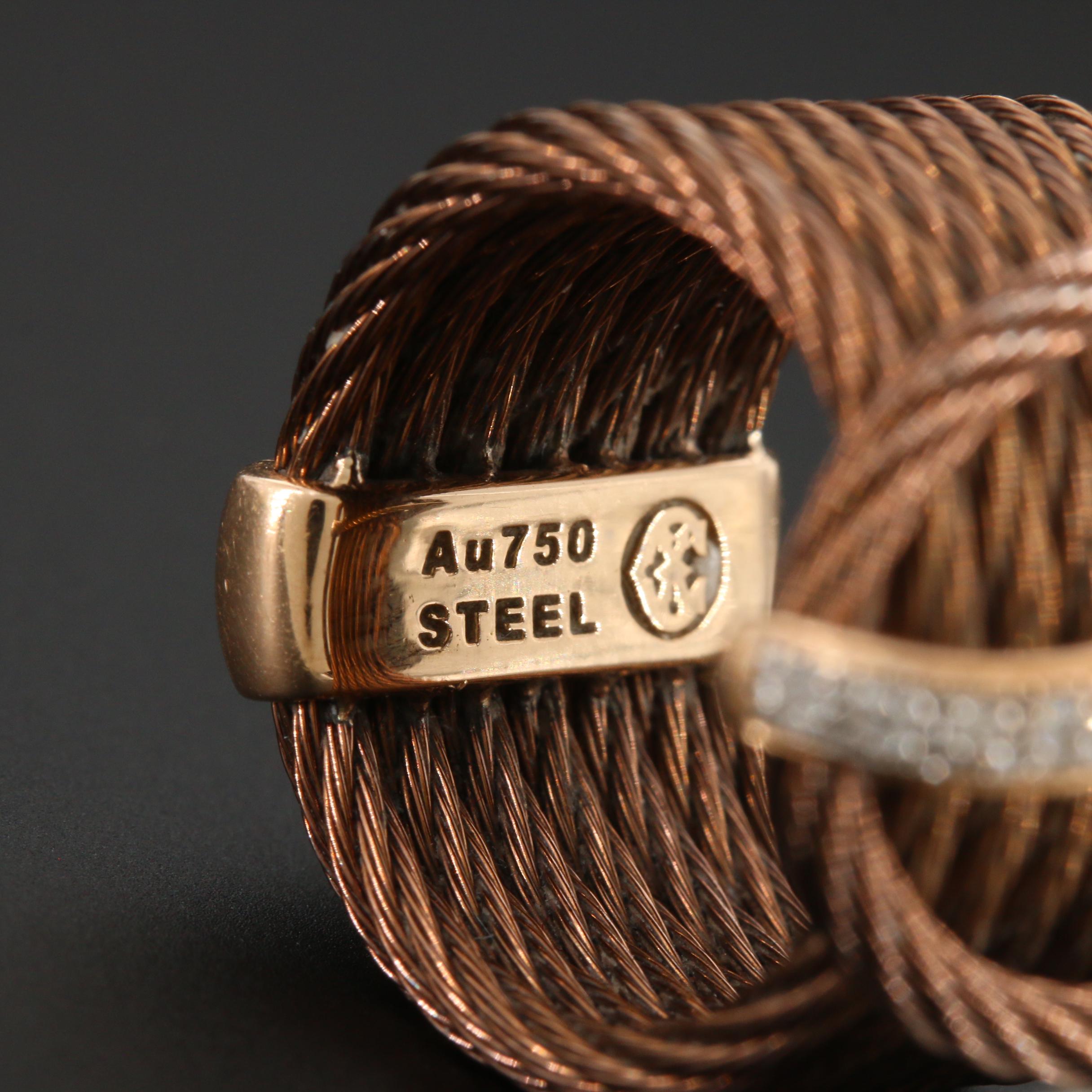 Philippe Charriol 18K Yellow Gold and Stainless Steel Diamond Cable Ring