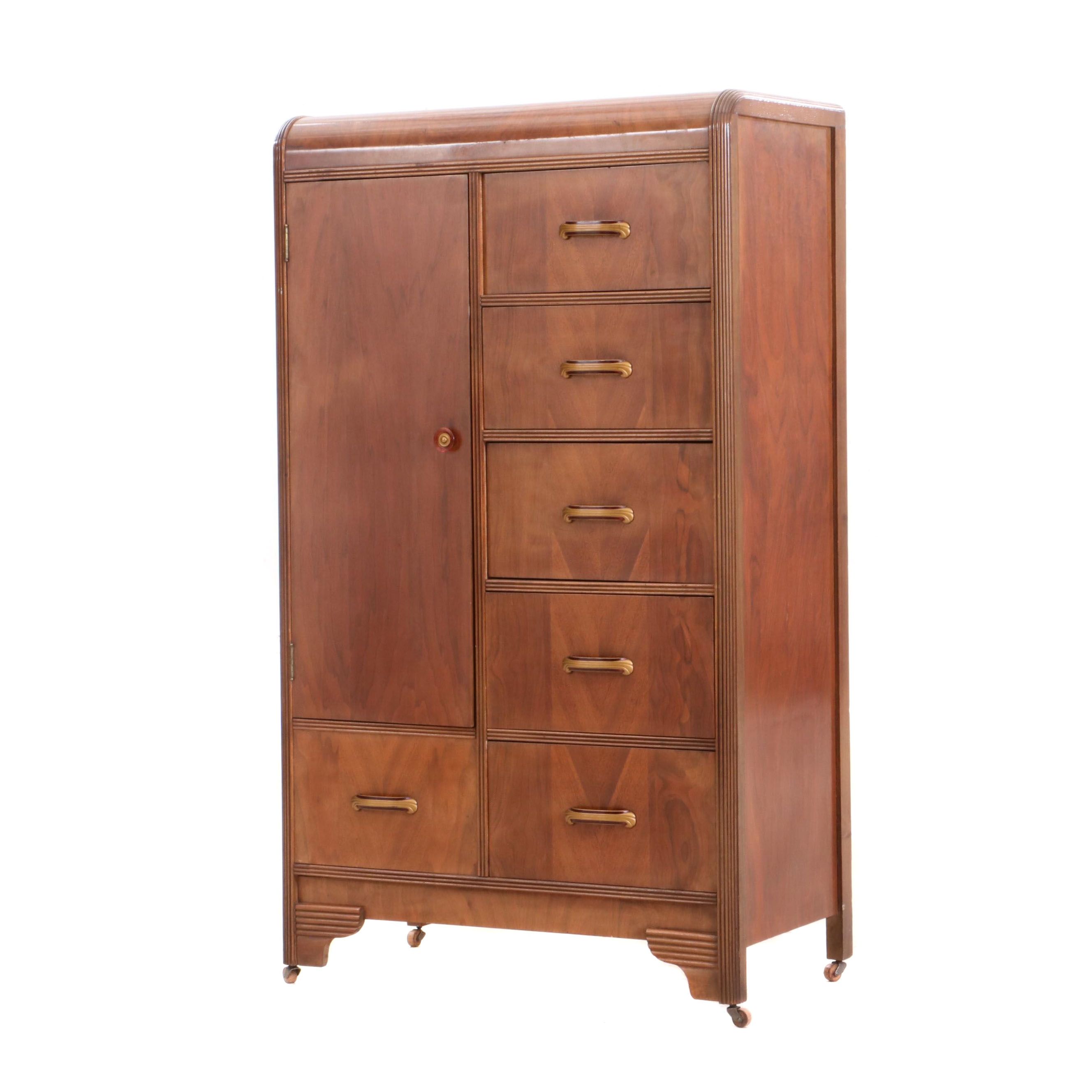 Synthetone Art Deco Walnut Chifferobe, 1930s