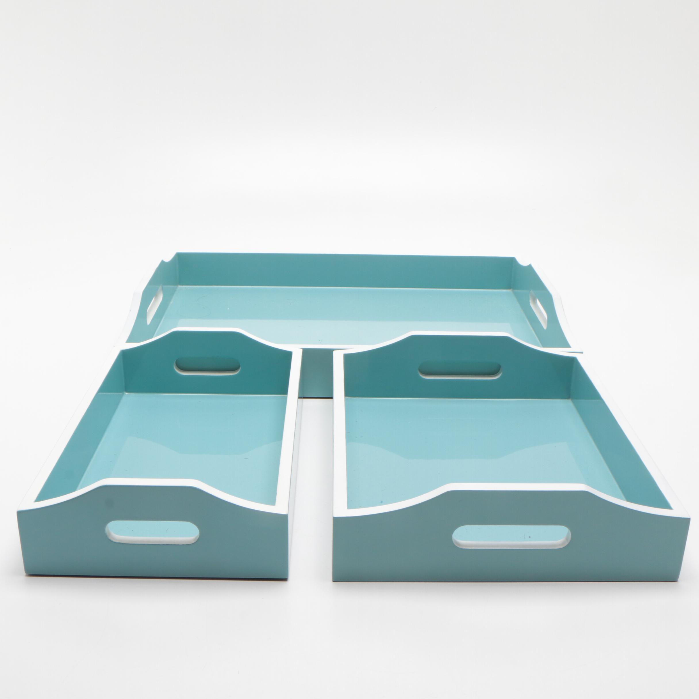 Wildwood "Lexie" Spa And White Lacquer Finish Serving Trays