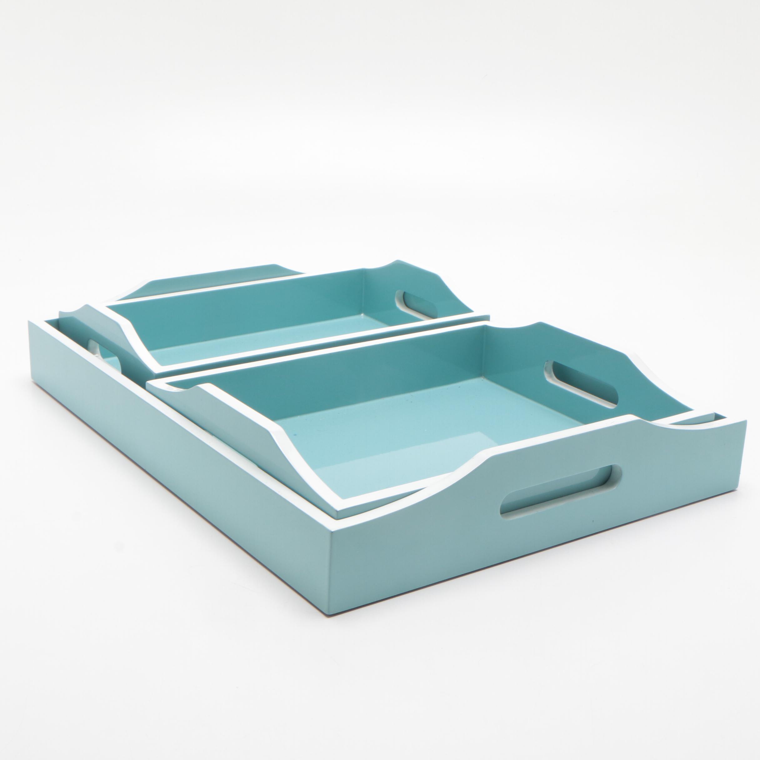 Wildwood "Lexie" Spa And White Lacquer Finish Serving Trays