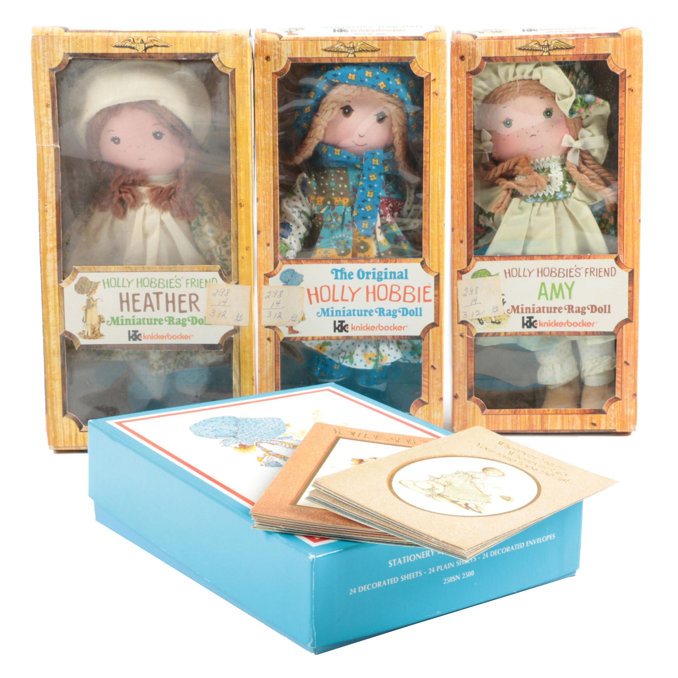 Original "Holly Hobbie" Rag Dolls with Boxes and Greeting Cards, Vintage