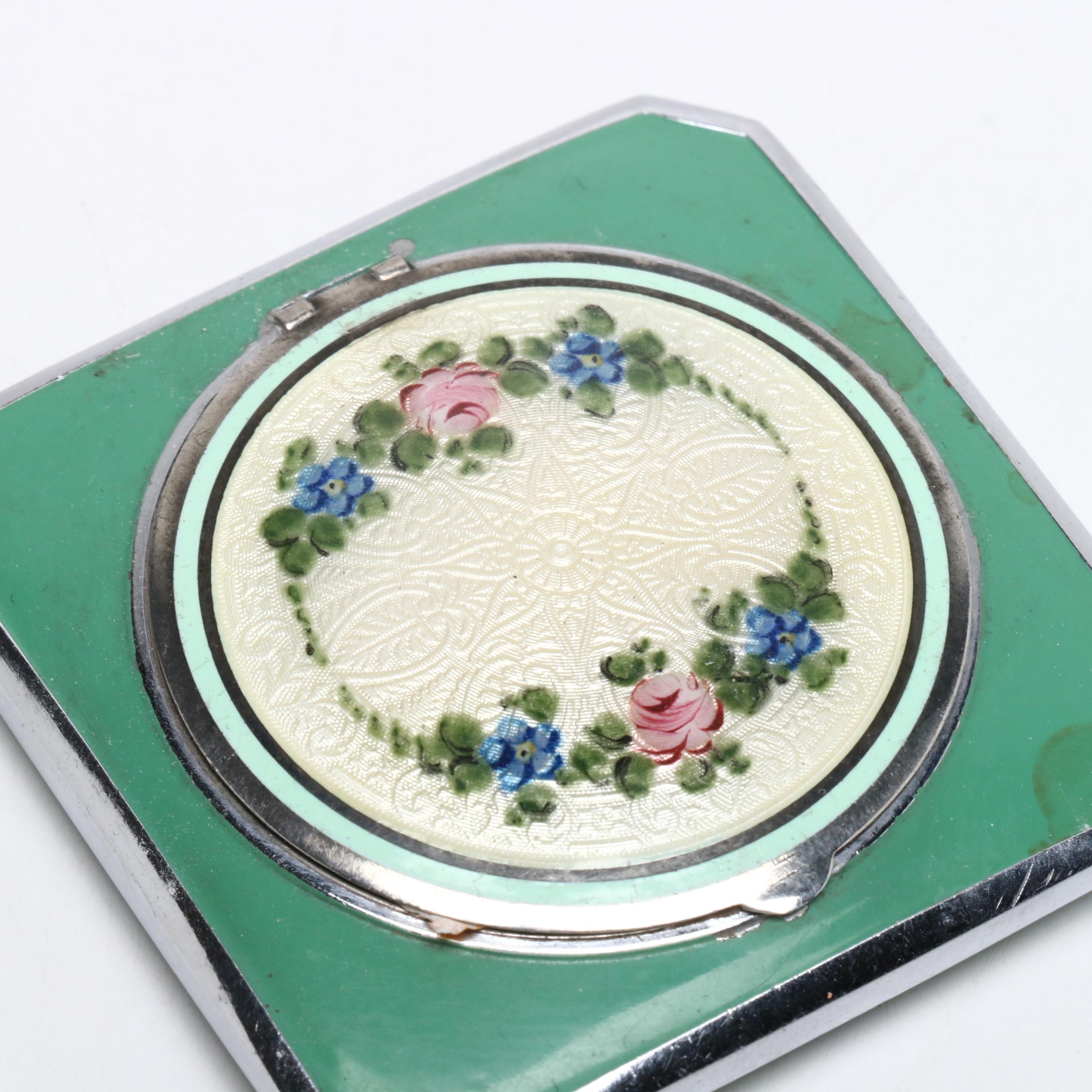 EAM Co. Sterling Silver and Guilloche Enamel Compact, Vintage
