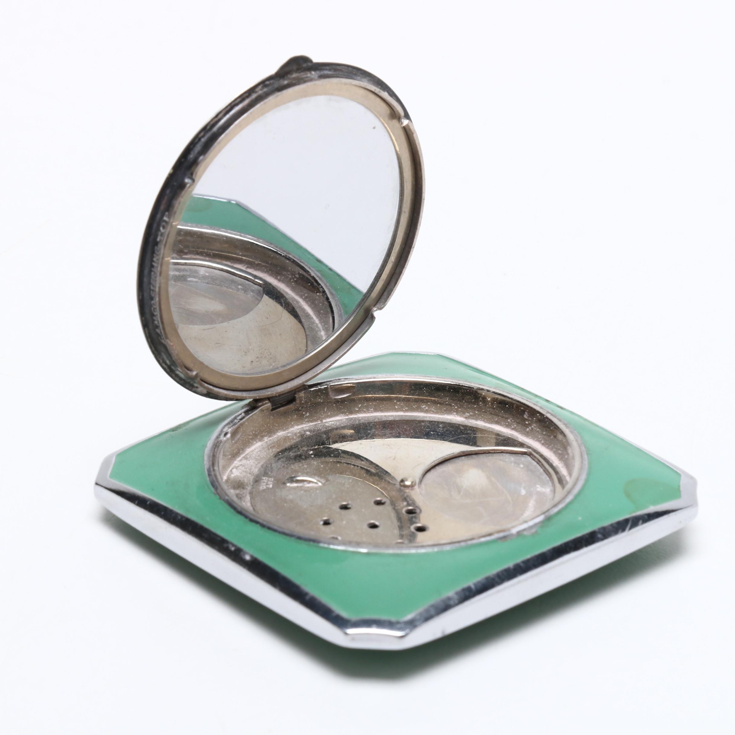 EAM Co. Sterling Silver and Guilloche Enamel Compact, Vintage