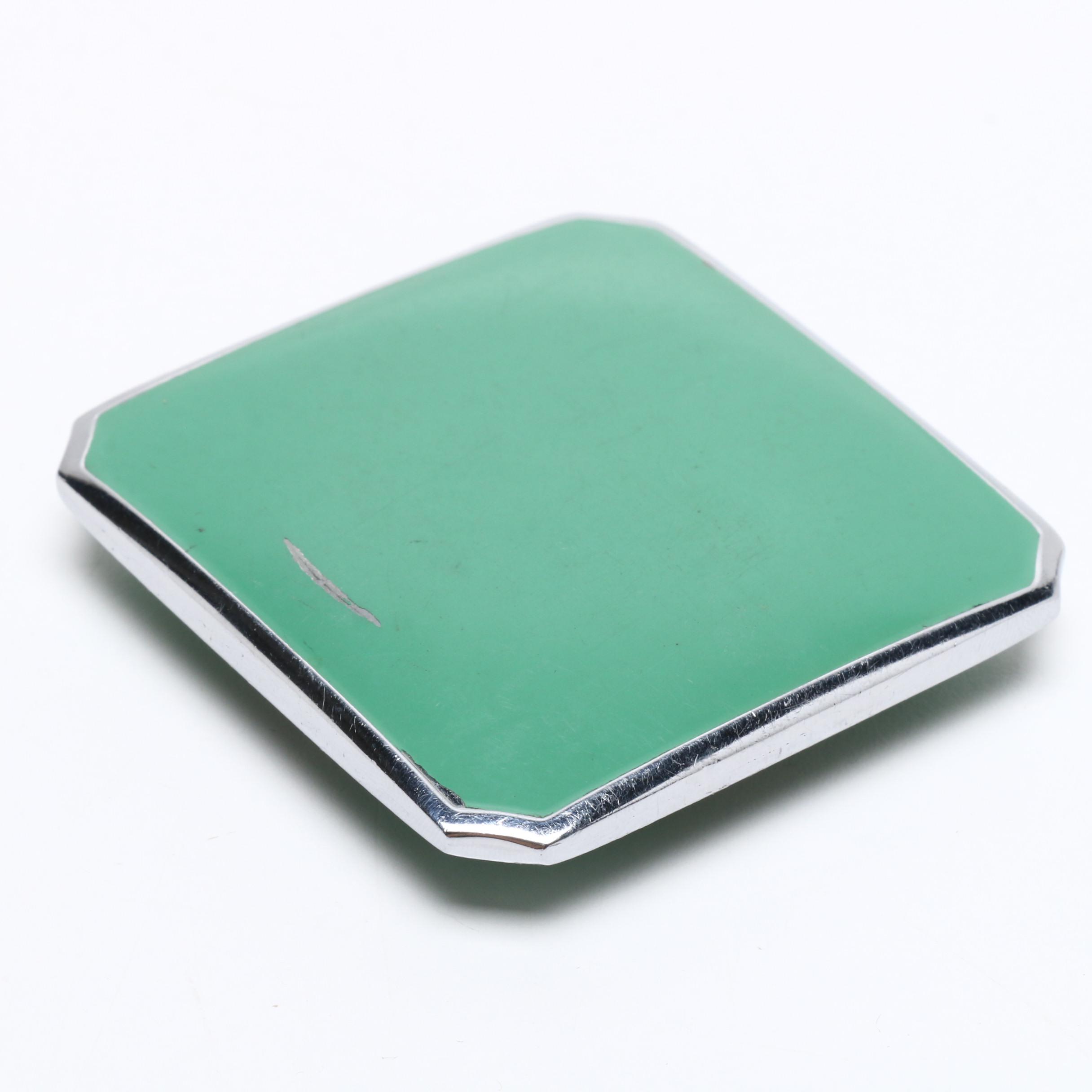 EAM Co. Sterling Silver and Guilloche Enamel Compact, Vintage