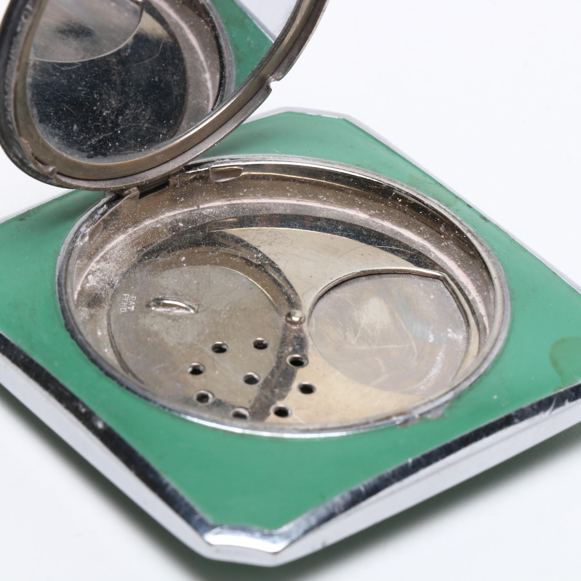 EAM Co. Sterling Silver and Guilloche Enamel Compact, Vintage