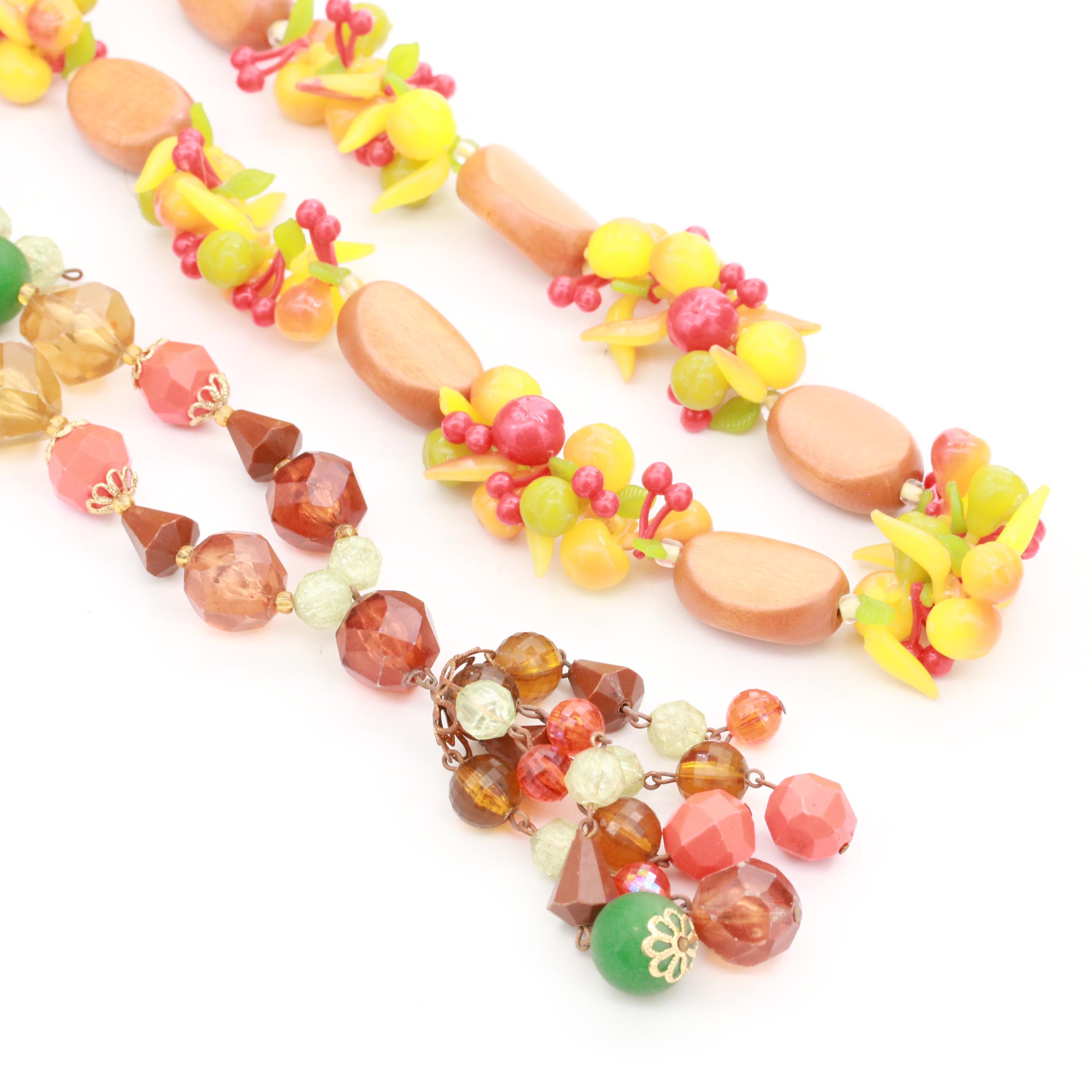 Circa 1960 West German Plastic Necklaces, Brooch and Earrings