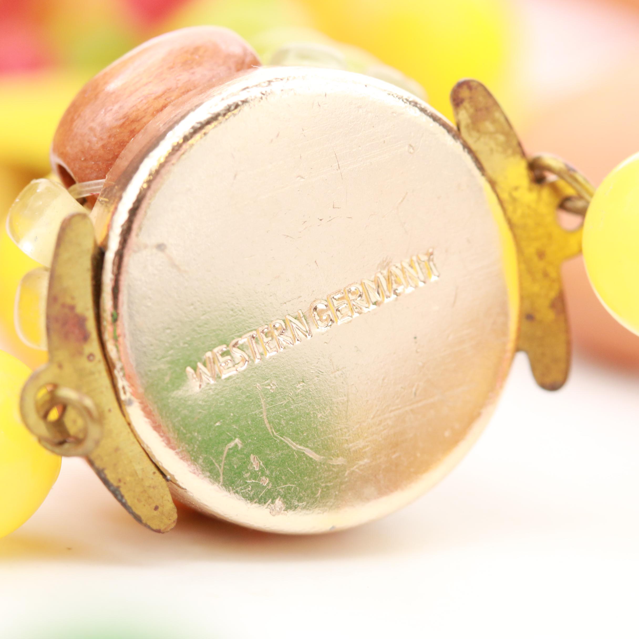 Circa 1960 West German Plastic Necklaces, Brooch and Earrings