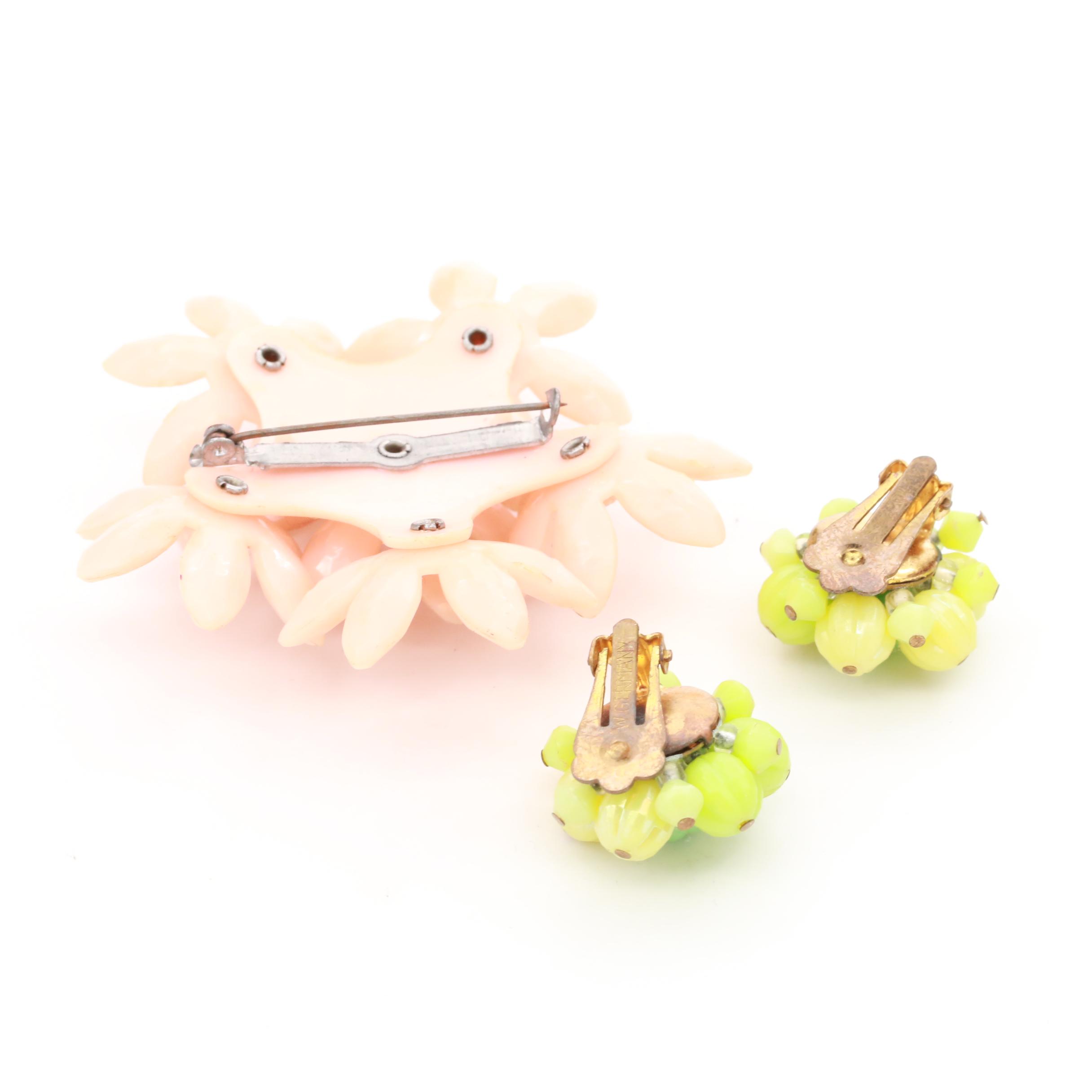 Circa 1960 West German Plastic Necklaces, Brooch and Earrings