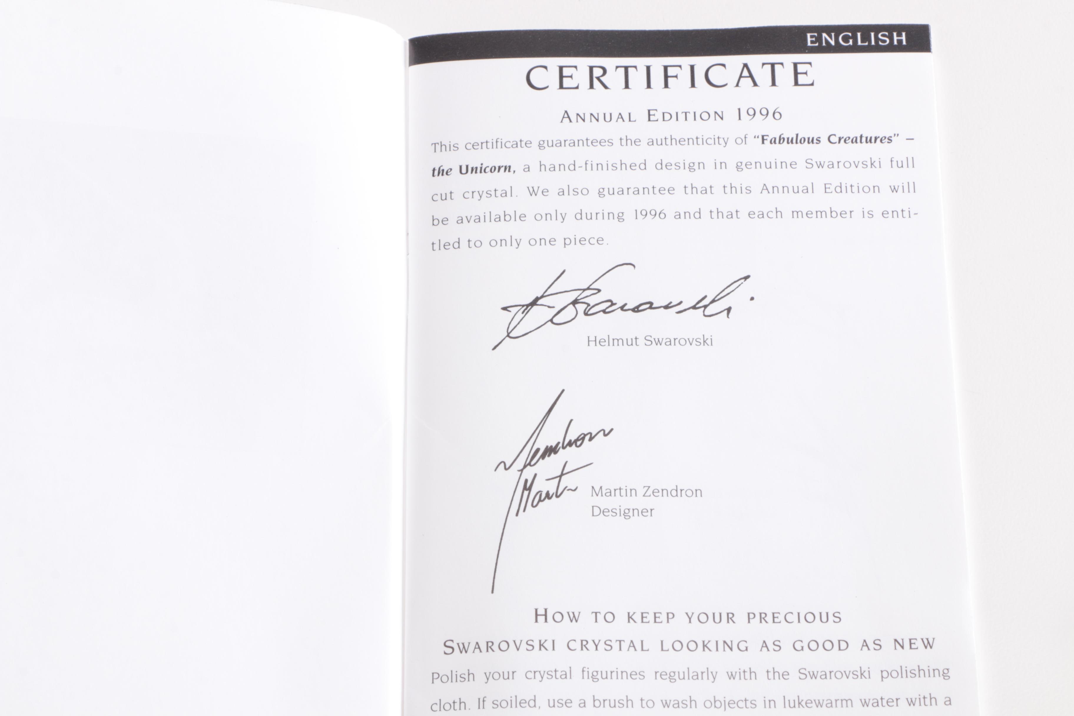 Swarovski "Fabulous Creatures - the Unicorn", 1996