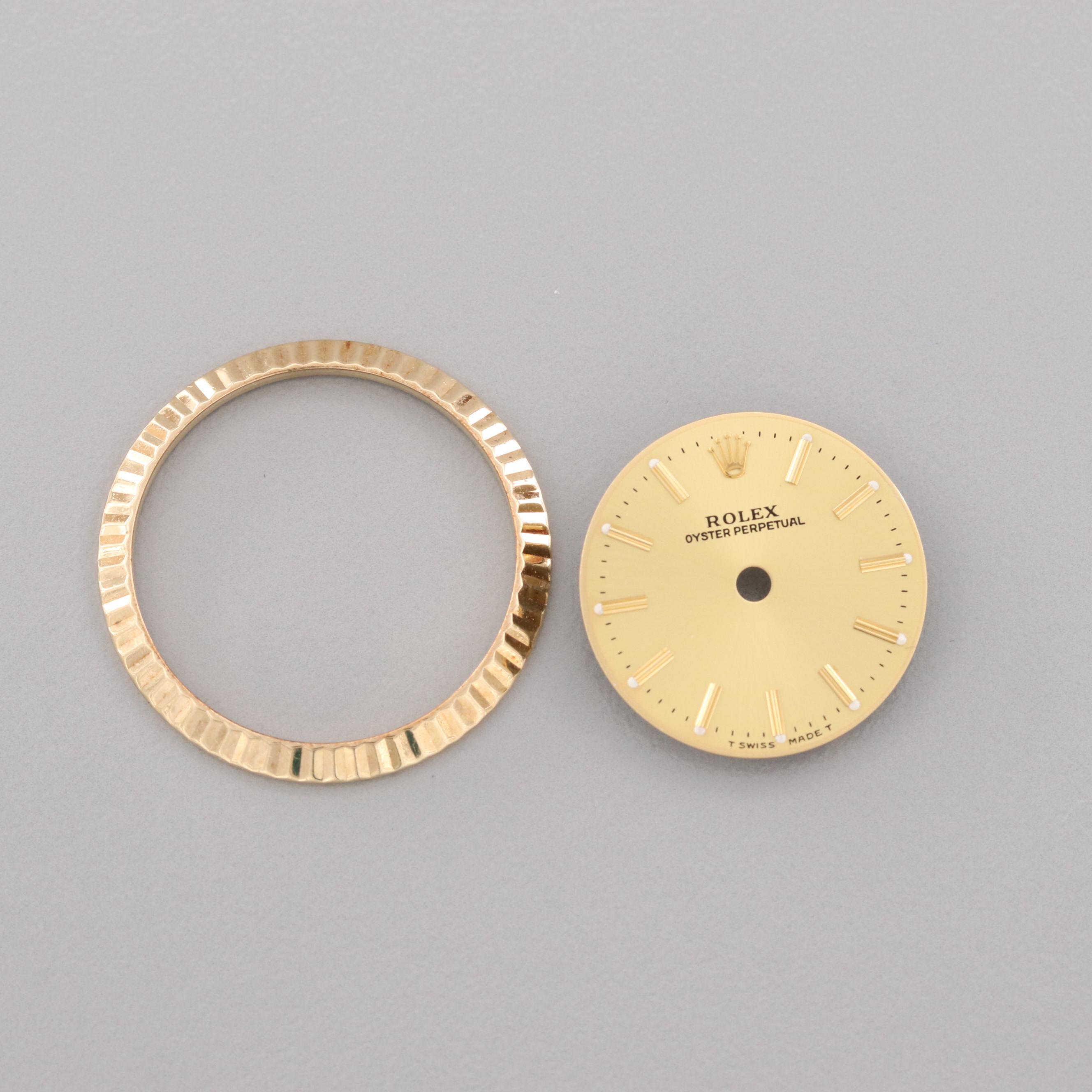 Rolex Oyster Perpetual Dial and 14K Yellow Gold Fluted Bezel