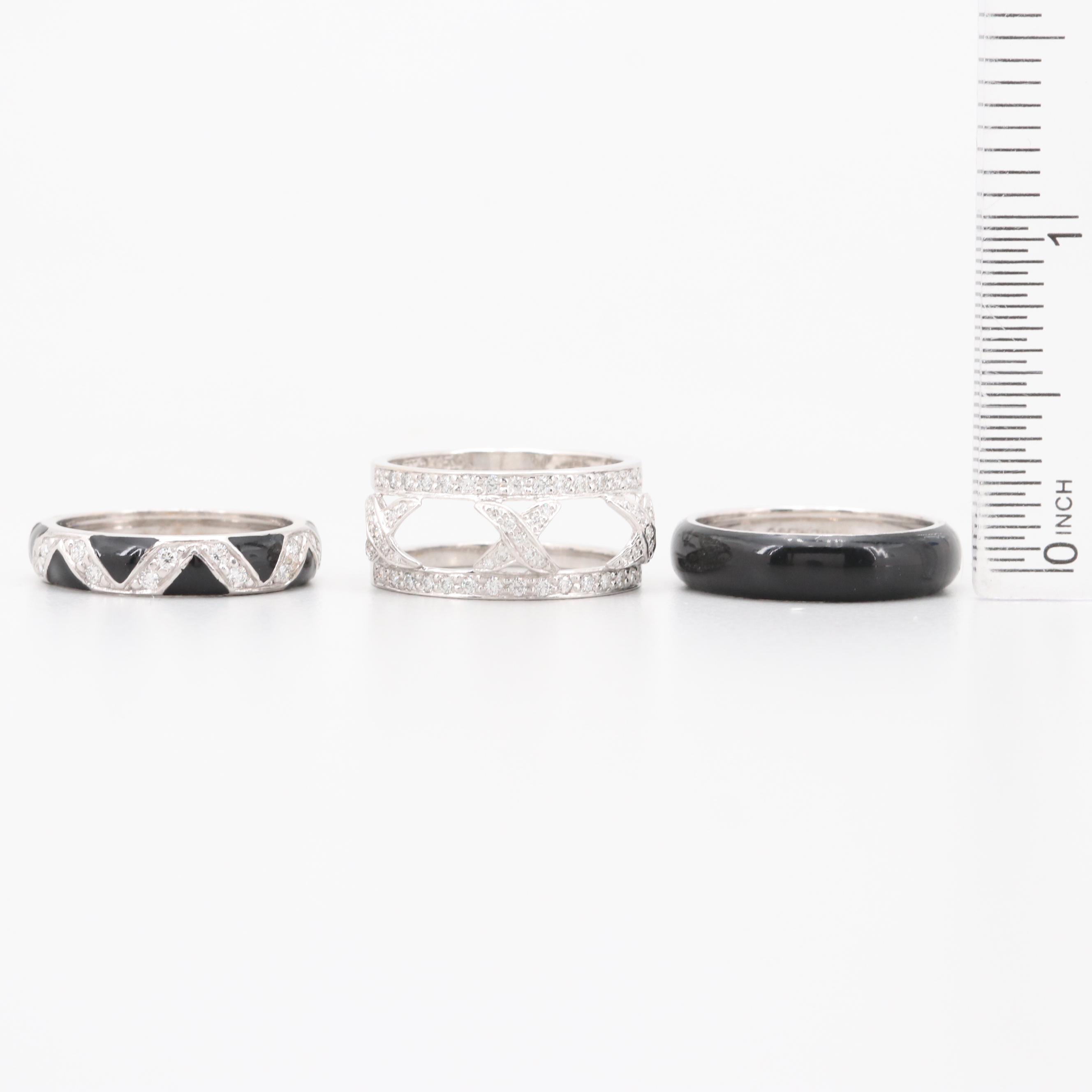 Hidalgo 18K White Gold Diamond and Black Enamel Bands