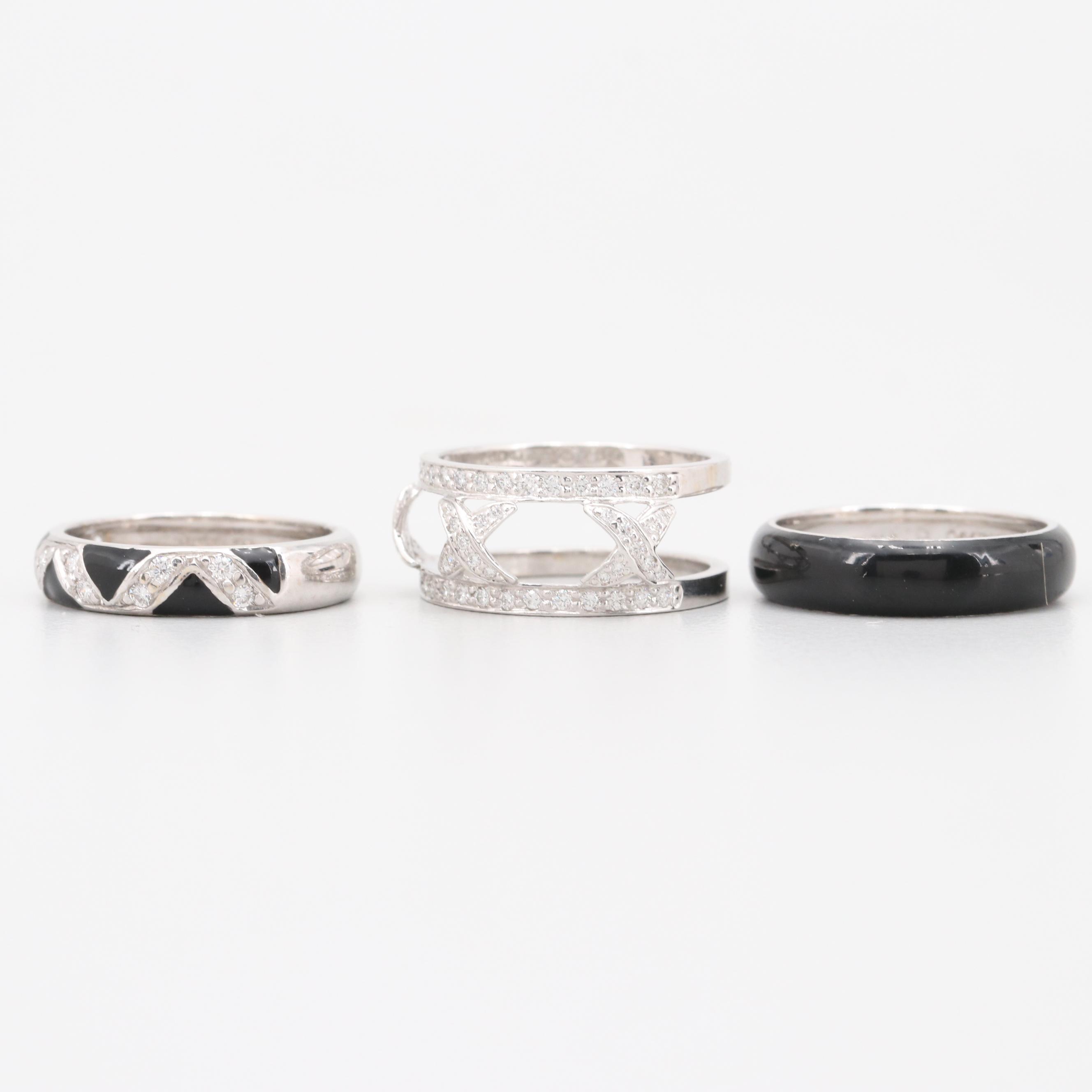 Hidalgo 18K White Gold Diamond and Black Enamel Bands