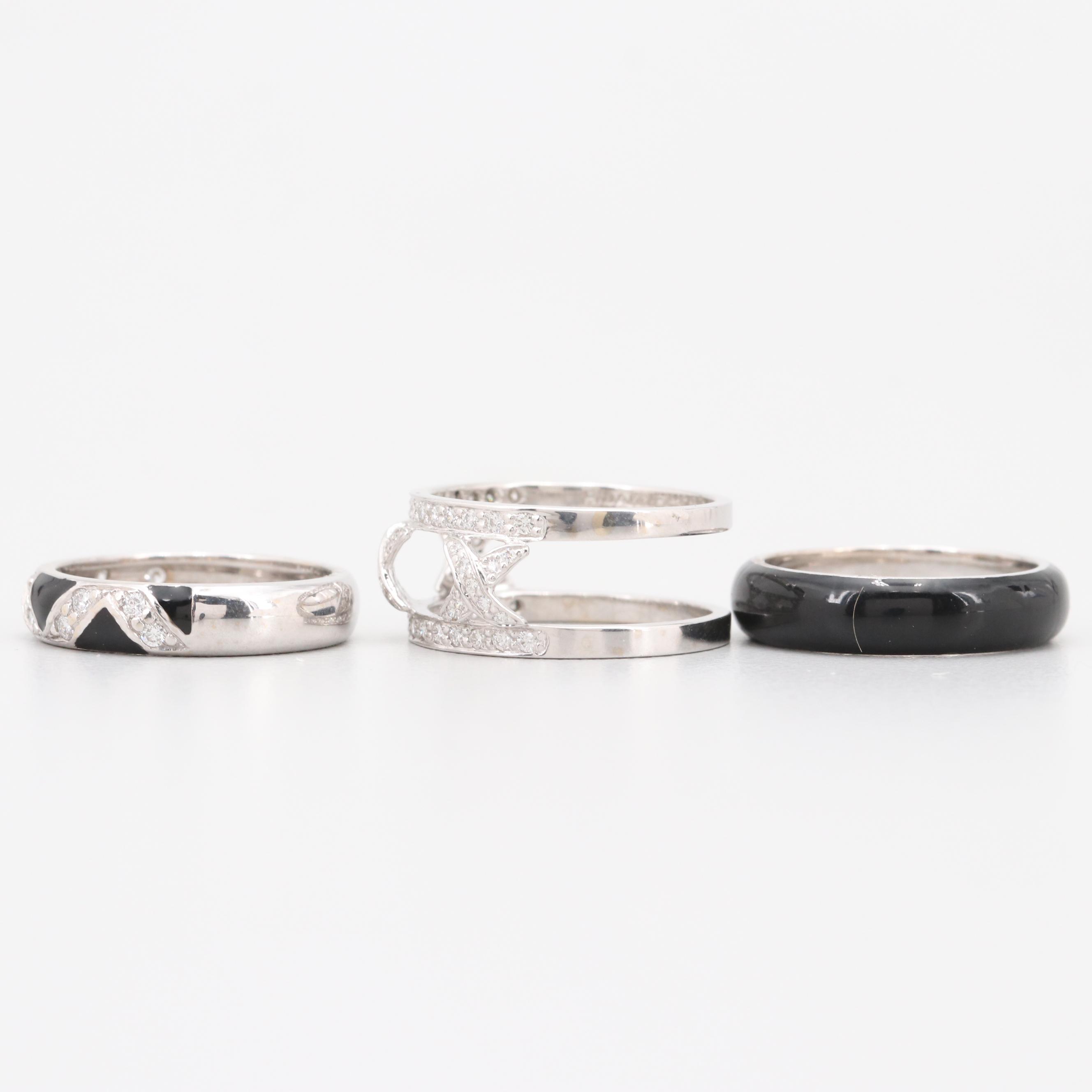 Hidalgo 18K White Gold Diamond and Black Enamel Bands