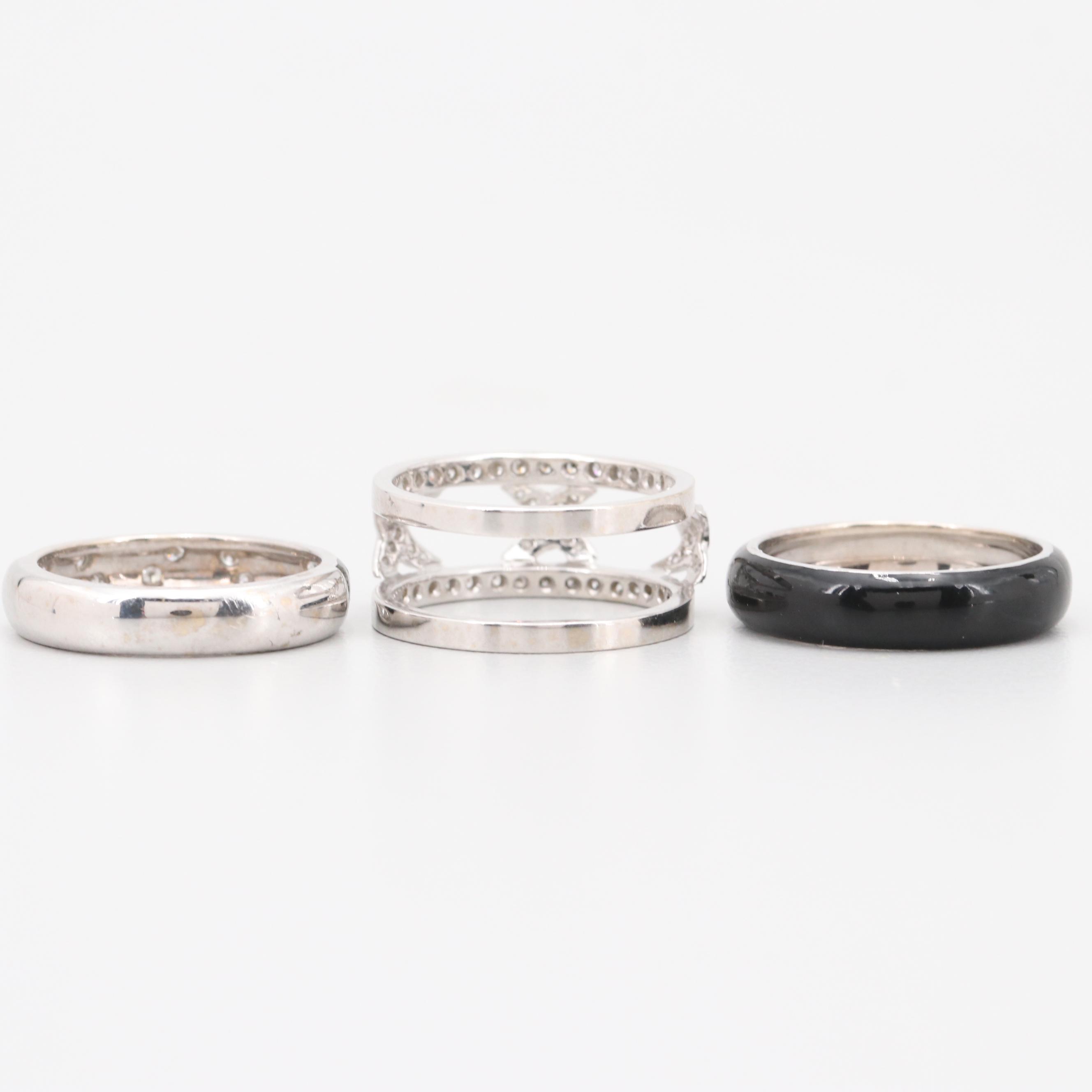 Hidalgo 18K White Gold Diamond and Black Enamel Bands