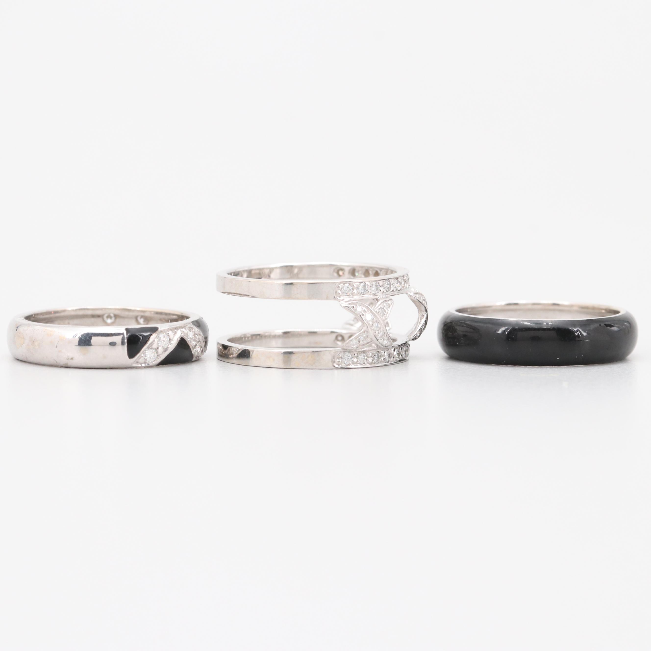 Hidalgo 18K White Gold Diamond and Black Enamel Bands