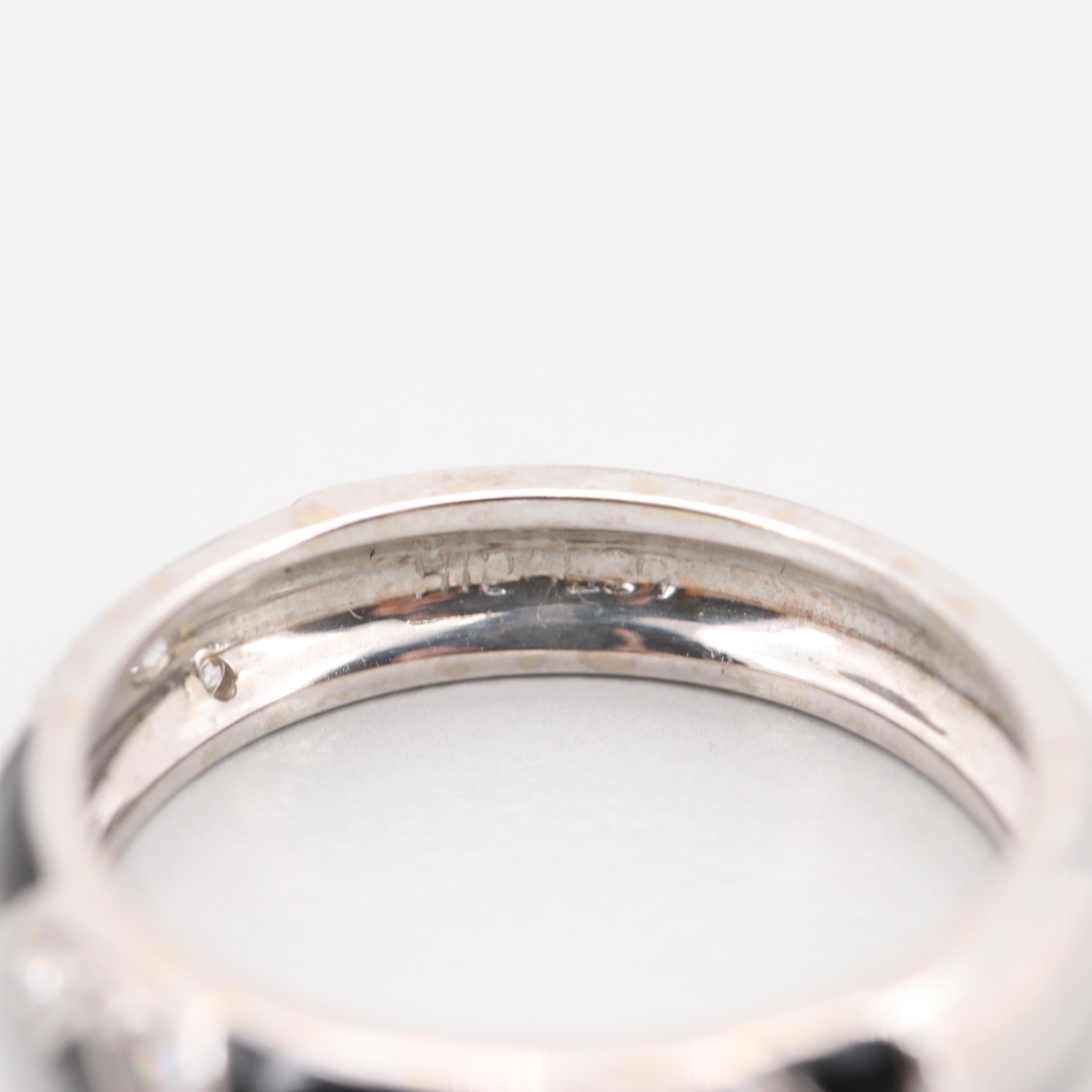 Hidalgo 18K White Gold Diamond and Black Enamel Bands